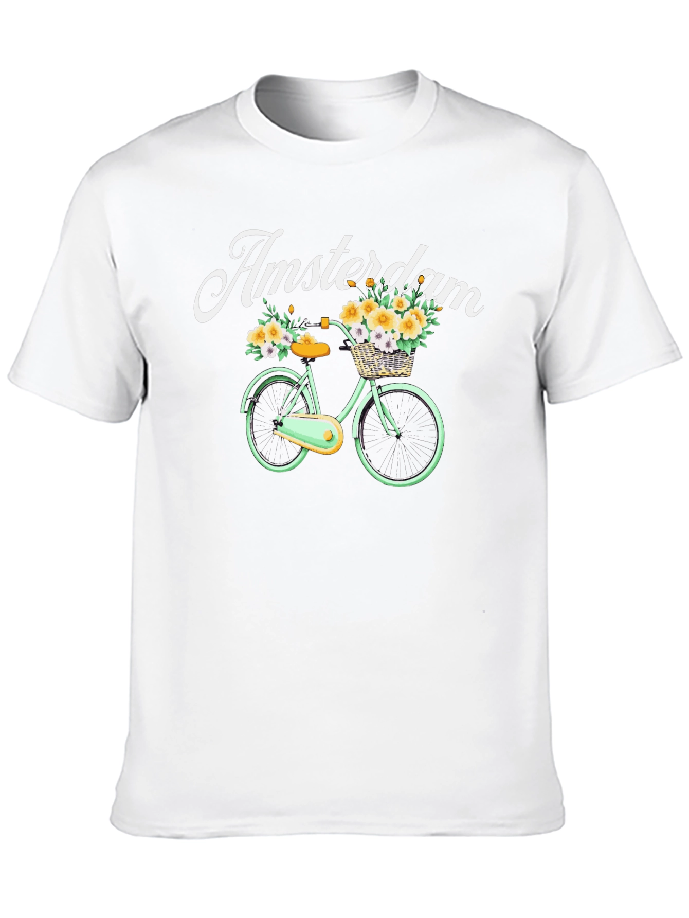 Black Amsterdam Bicycle Graphic Tee - Floral Basket Design view 10