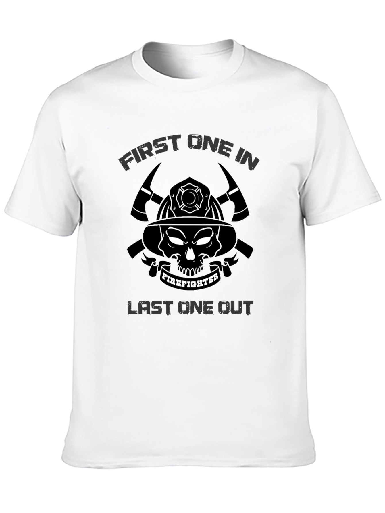 Black Firefighter Skull Graphic Tee - First In Last Out Black T-Shirt view 10