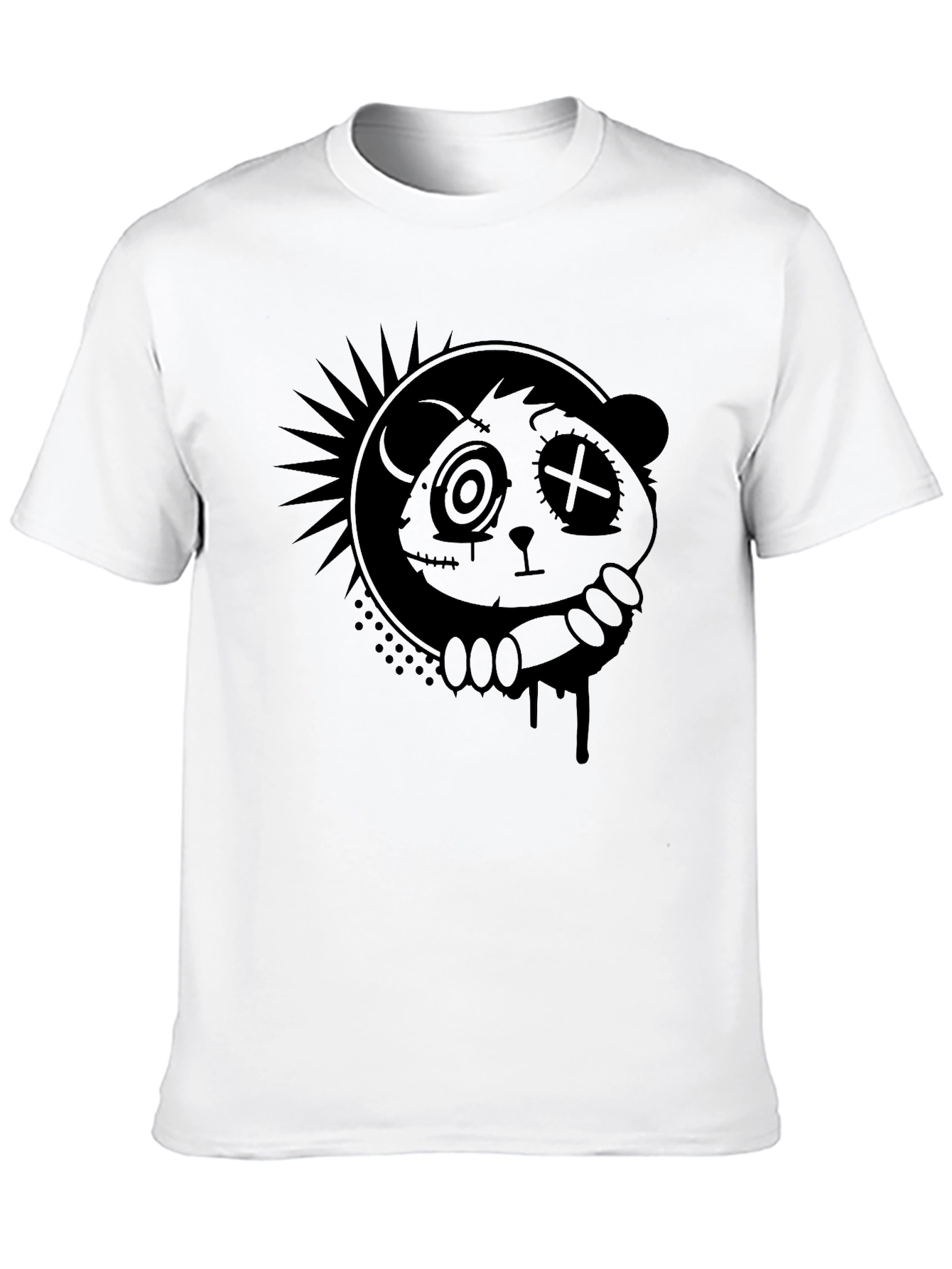 Black Creepy Cute Panda Graphic Tee - Black view 10