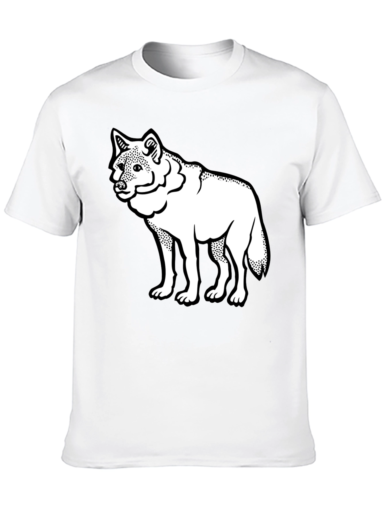 Black Black T-Shirt with White Wolf Graphic Print view 10