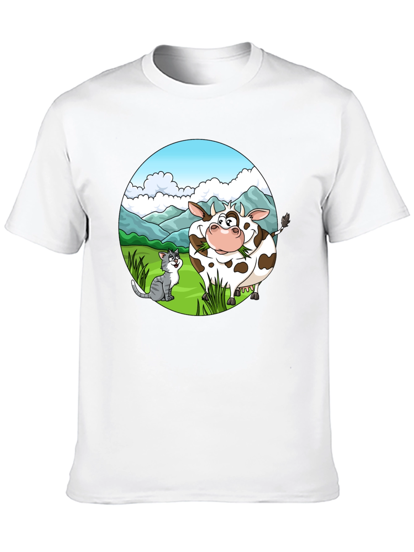 Black Cartoon Cow and Cat Graphic Black T-Shirt view 10