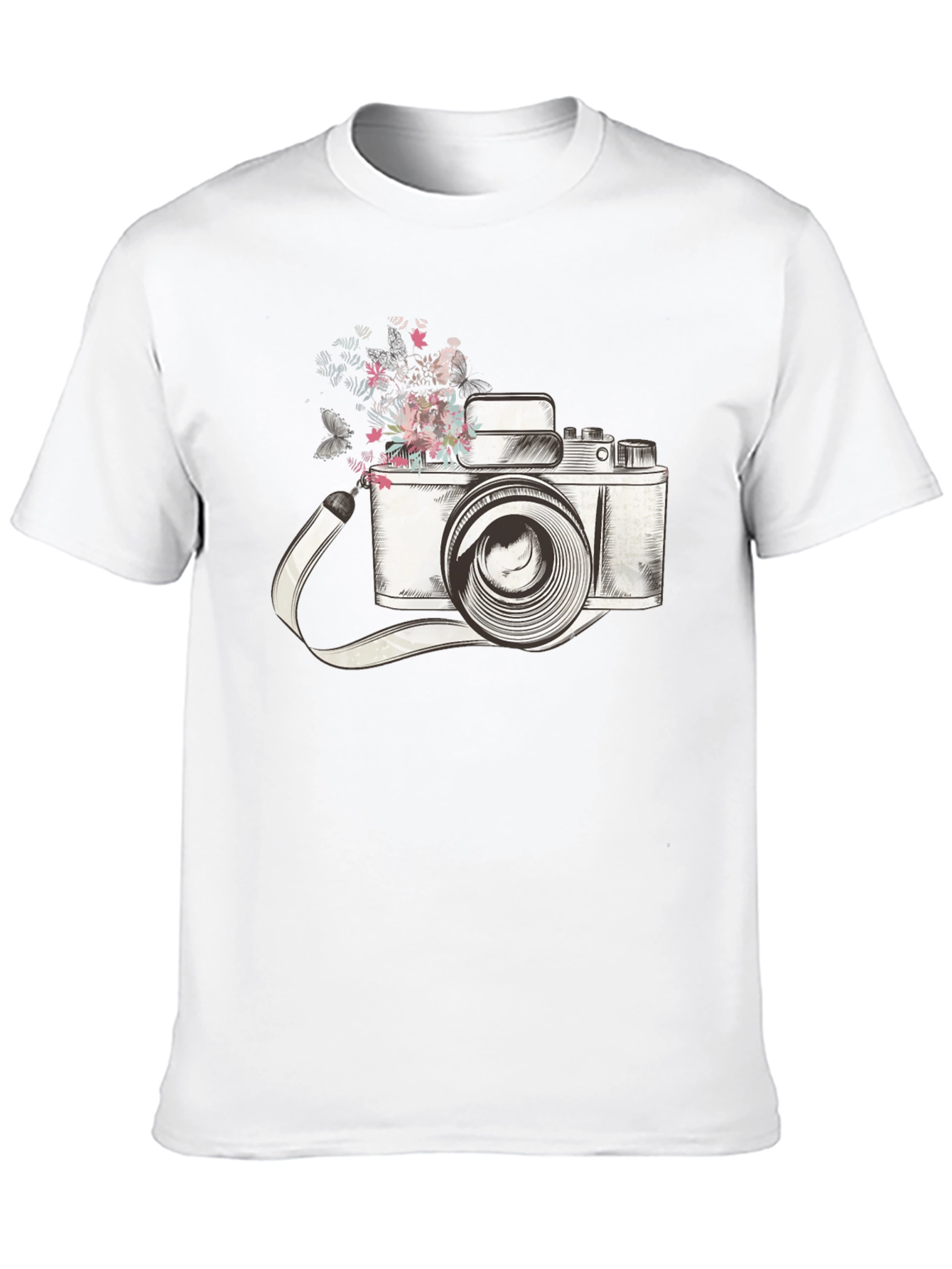 Black Floral Camera Graphic Tee - Trendy Unisex T-Shirt view 10