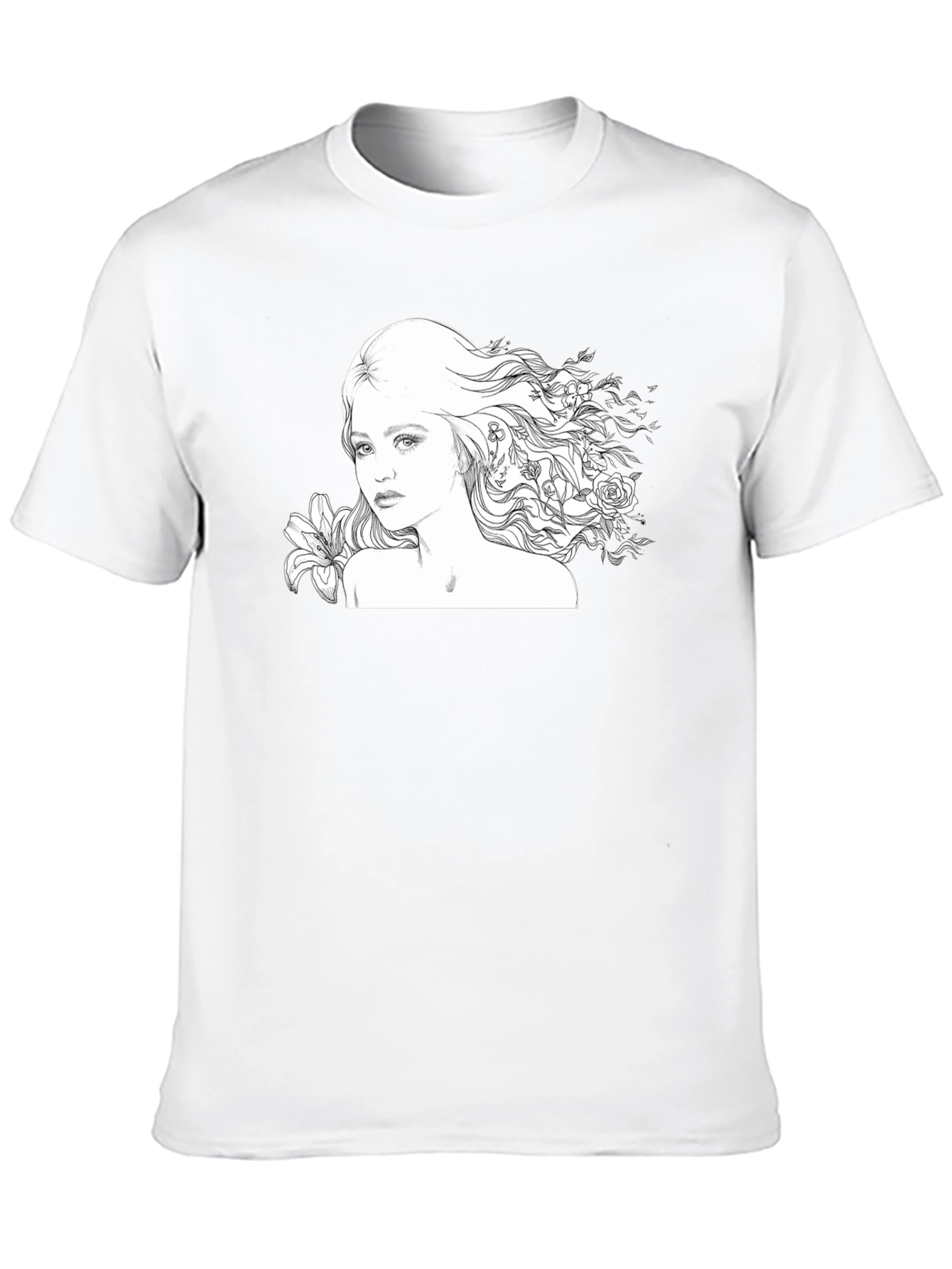 Black Floral Woman Graphic Tee - Black Cotton Blend view 10