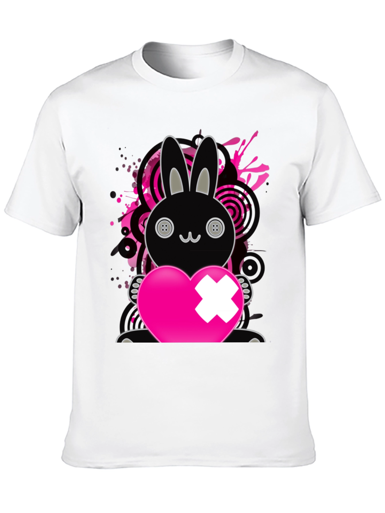 Emo Bunny Heart T-Shirt - Black - 10