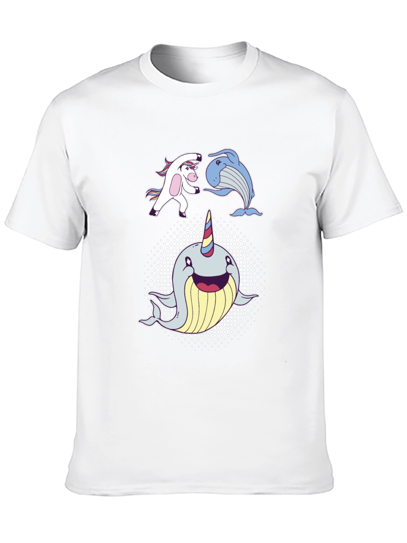 Black Whimsical Unicorn, Whale, Narwhal T-Shirt view 10