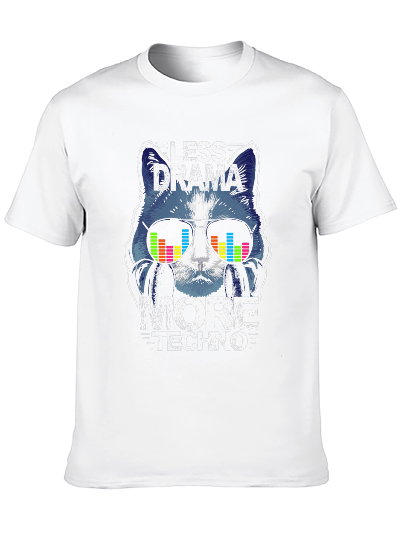 Black Less Drama More Techno Cat Graphic T-Shirt view 10