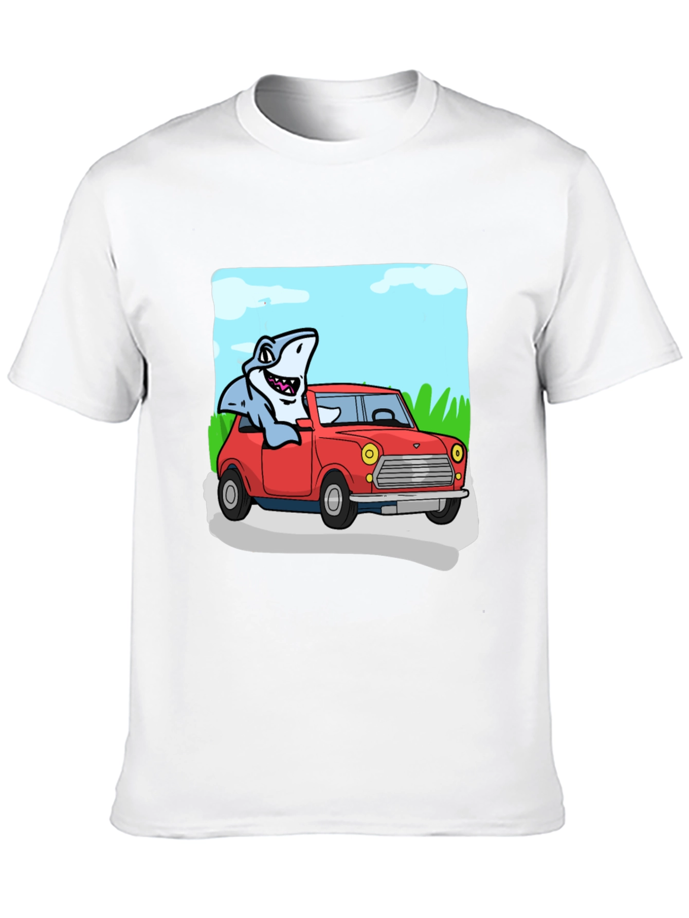 Black Shark in Car Graphic Tee - Unique Cartoon T-Shirt view 10