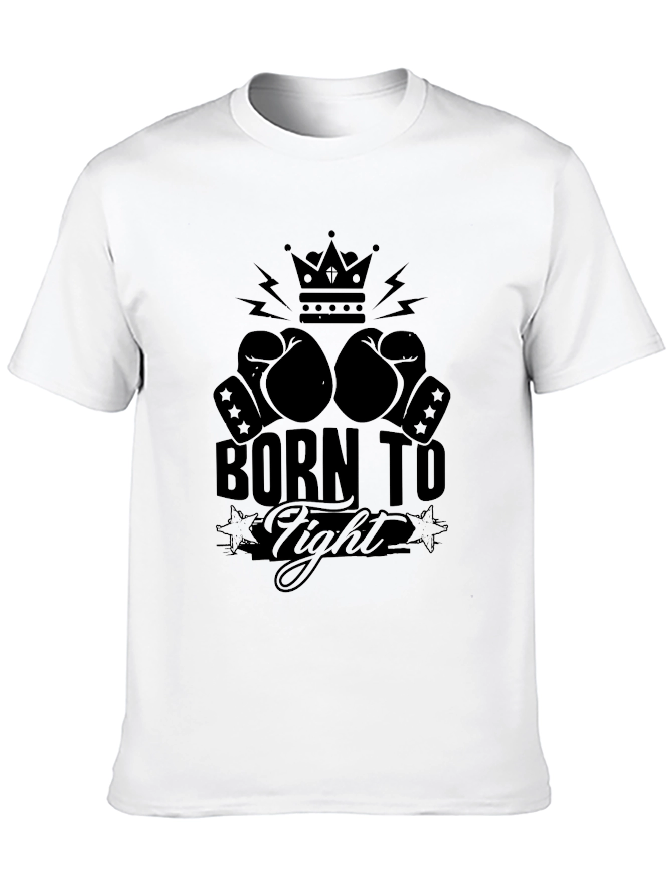 Black Born To Fight T-Shirt, Boxing Gloves Crown Graphic Tee view 10