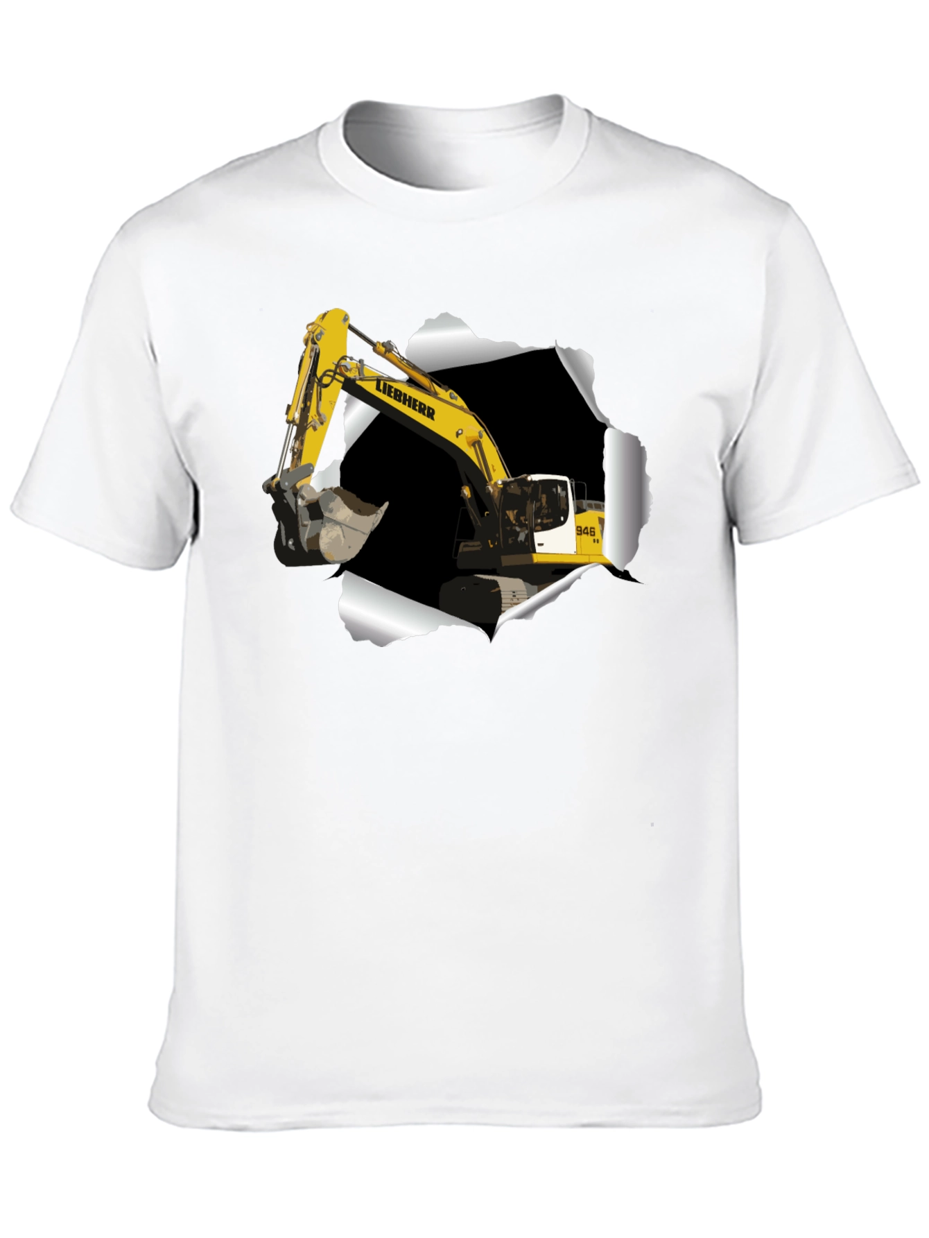 Black Excavator Ripped Tee - Construction Vehicle Graphic T-Shirt view 10