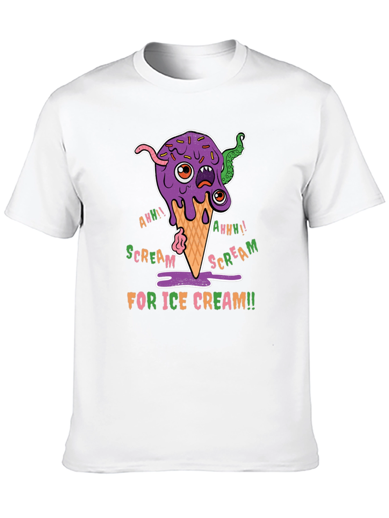 Black Scream for Ice Cream Graphic Tee - Fun Creepy Cartoon Design view 10