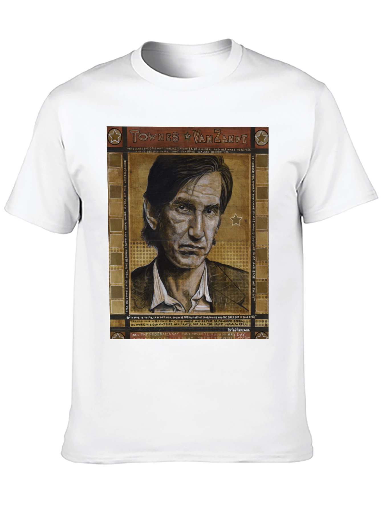 Black Townes Van Zandt Portrait Graphic T-Shirt view 10