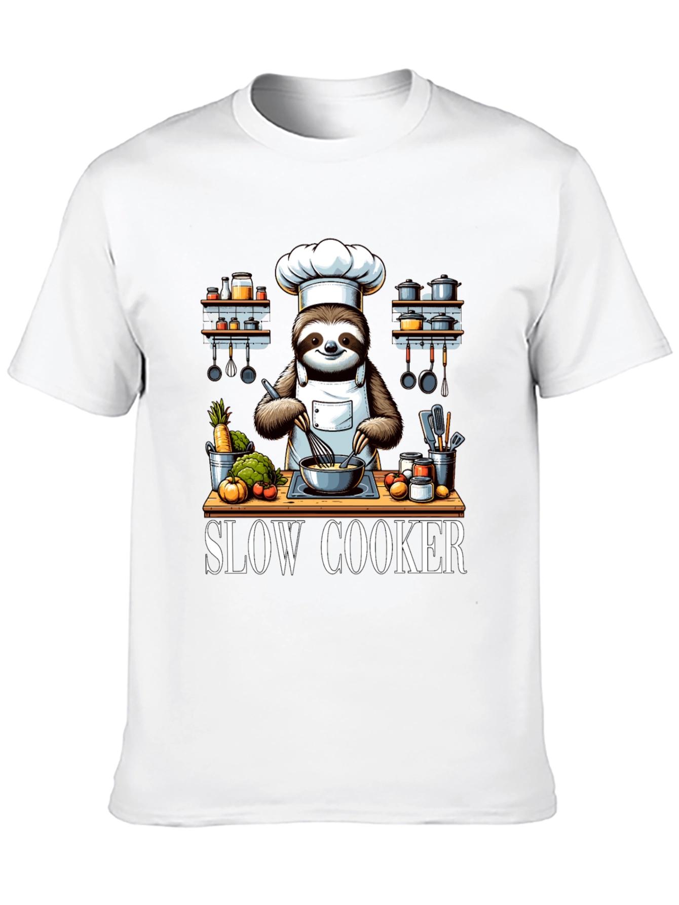 Black Sloth Chef T-Shirt - Slow Cooker Design view 10