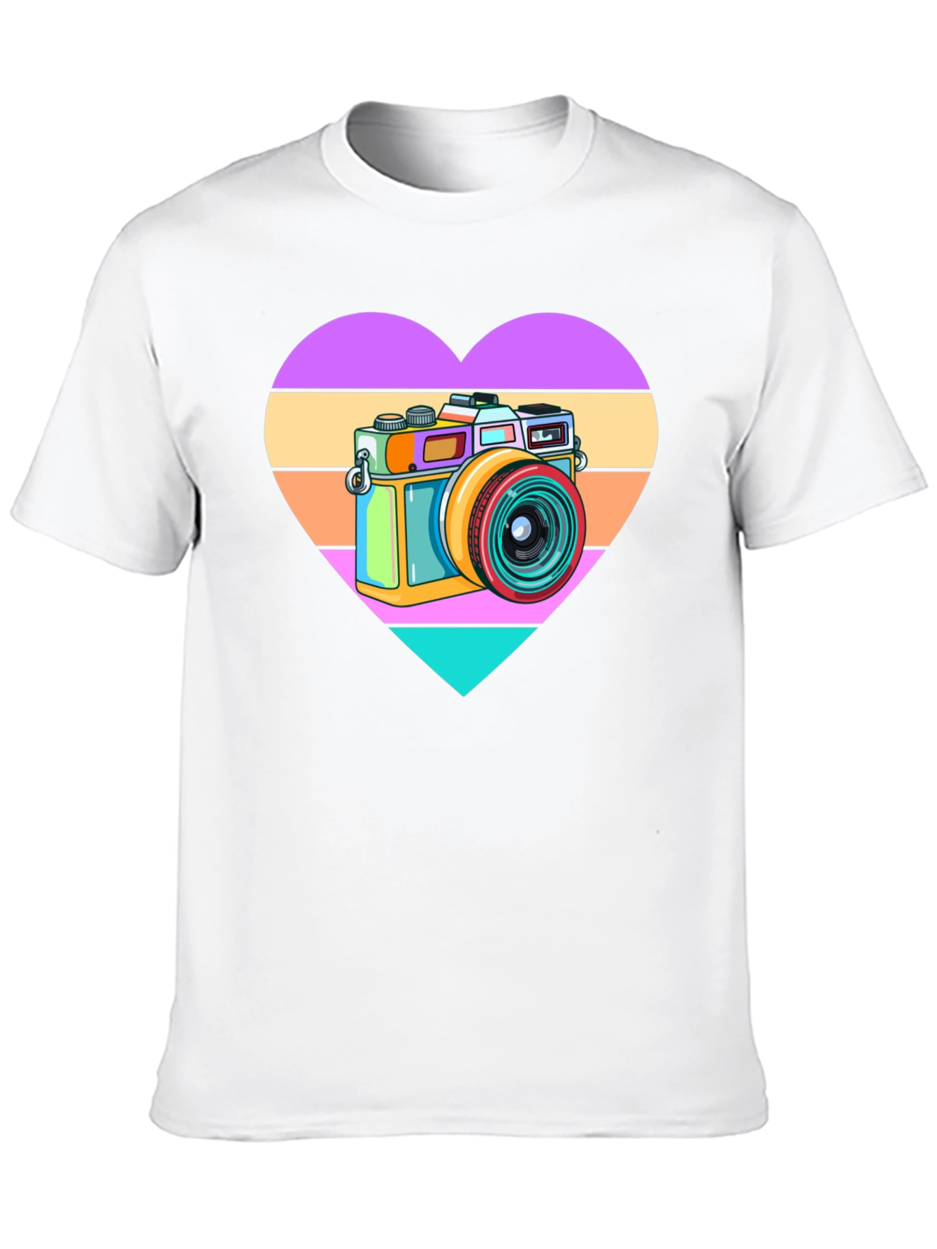 Black Retro Camera Heart Graphic Tee - Black Cotton T-Shirt view 10