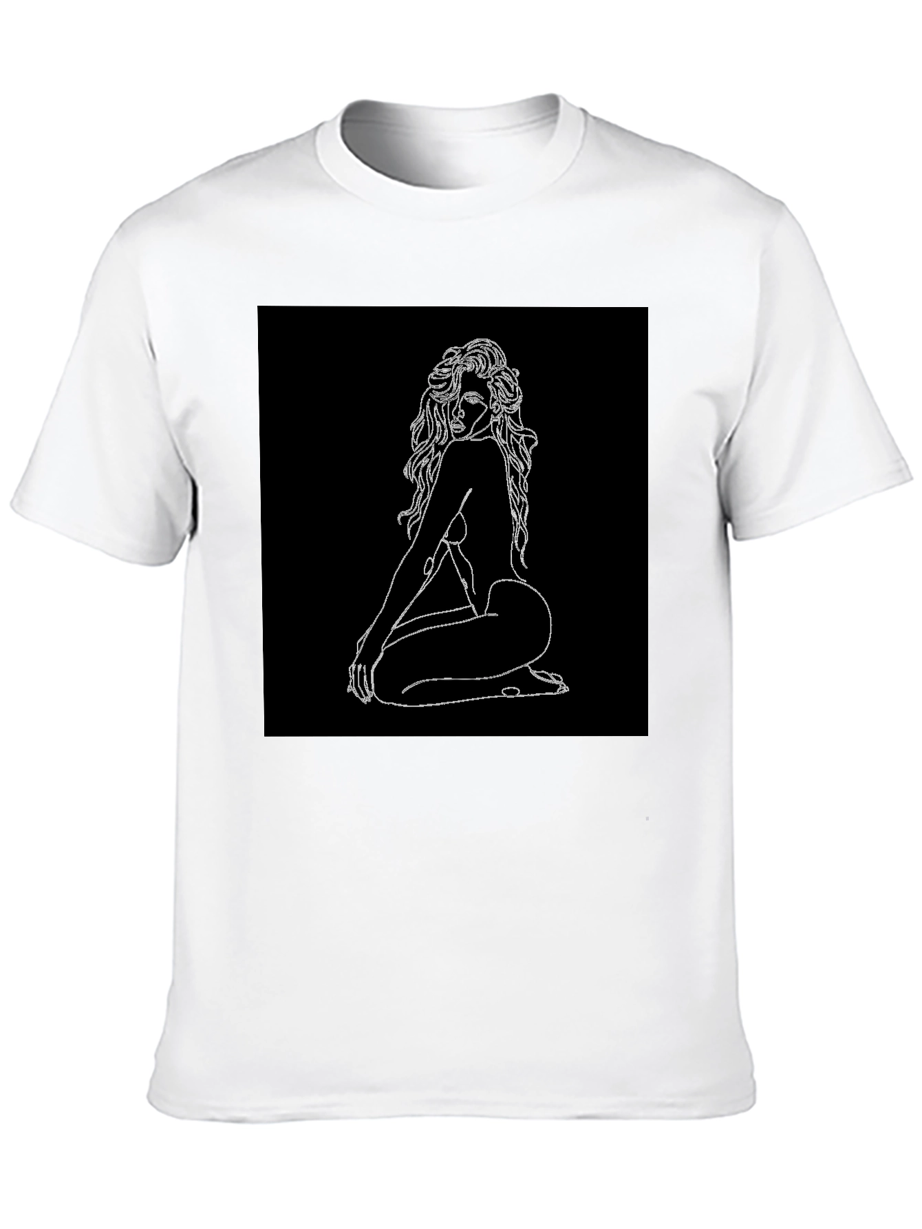Black Black T-Shirt with Line Art Woman Graphic view 10