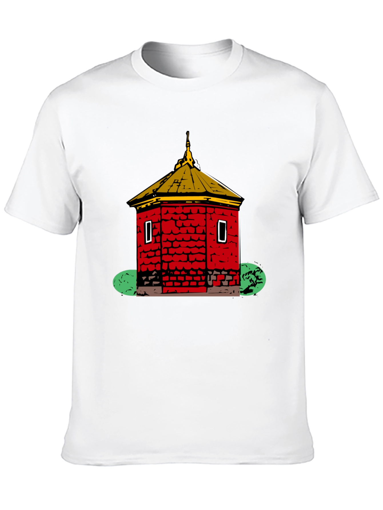 Black Red Brick Building Graphic Black T-Shirt view 10