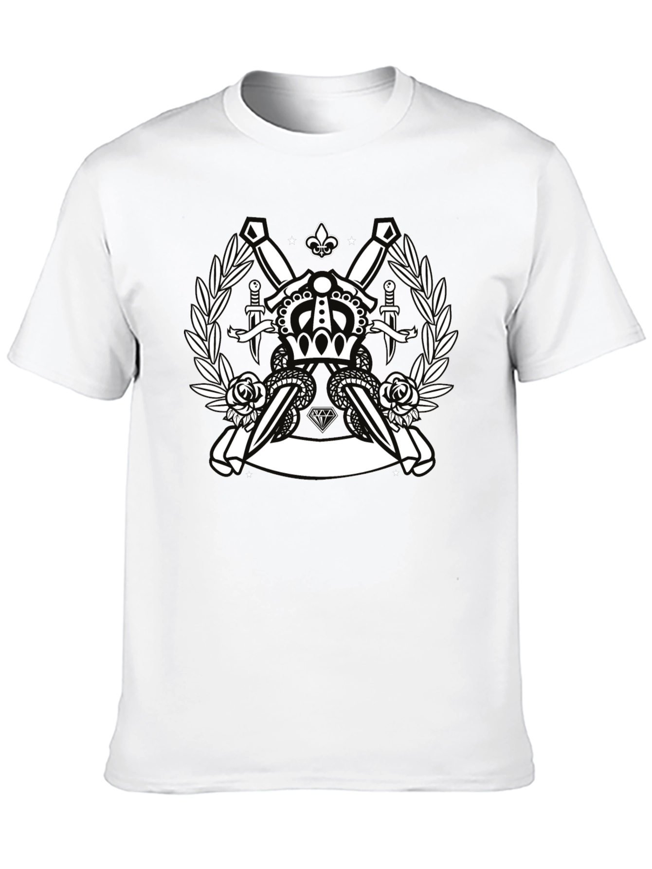 Black Crown & Swords Black Graphic T-Shirt view 10