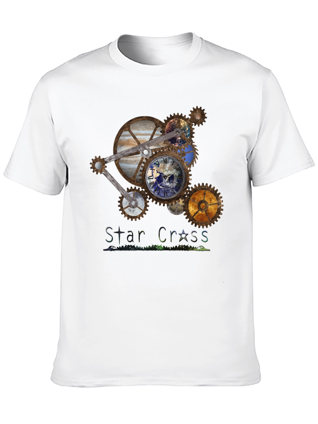 Black Steampunk Planet Gear T-Shirt - Star Cross Design view 10