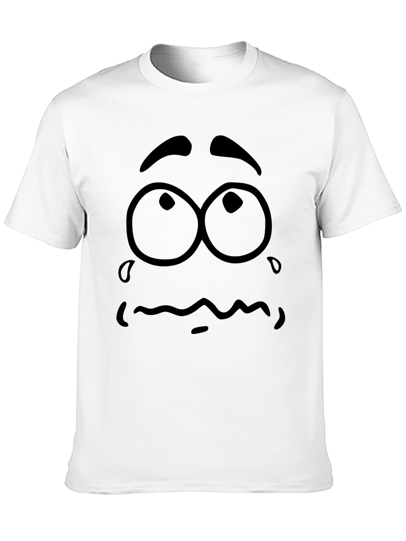 Black Expressive Graphic T-Shirt - "Worried Face" Design - Black Cotton view 10