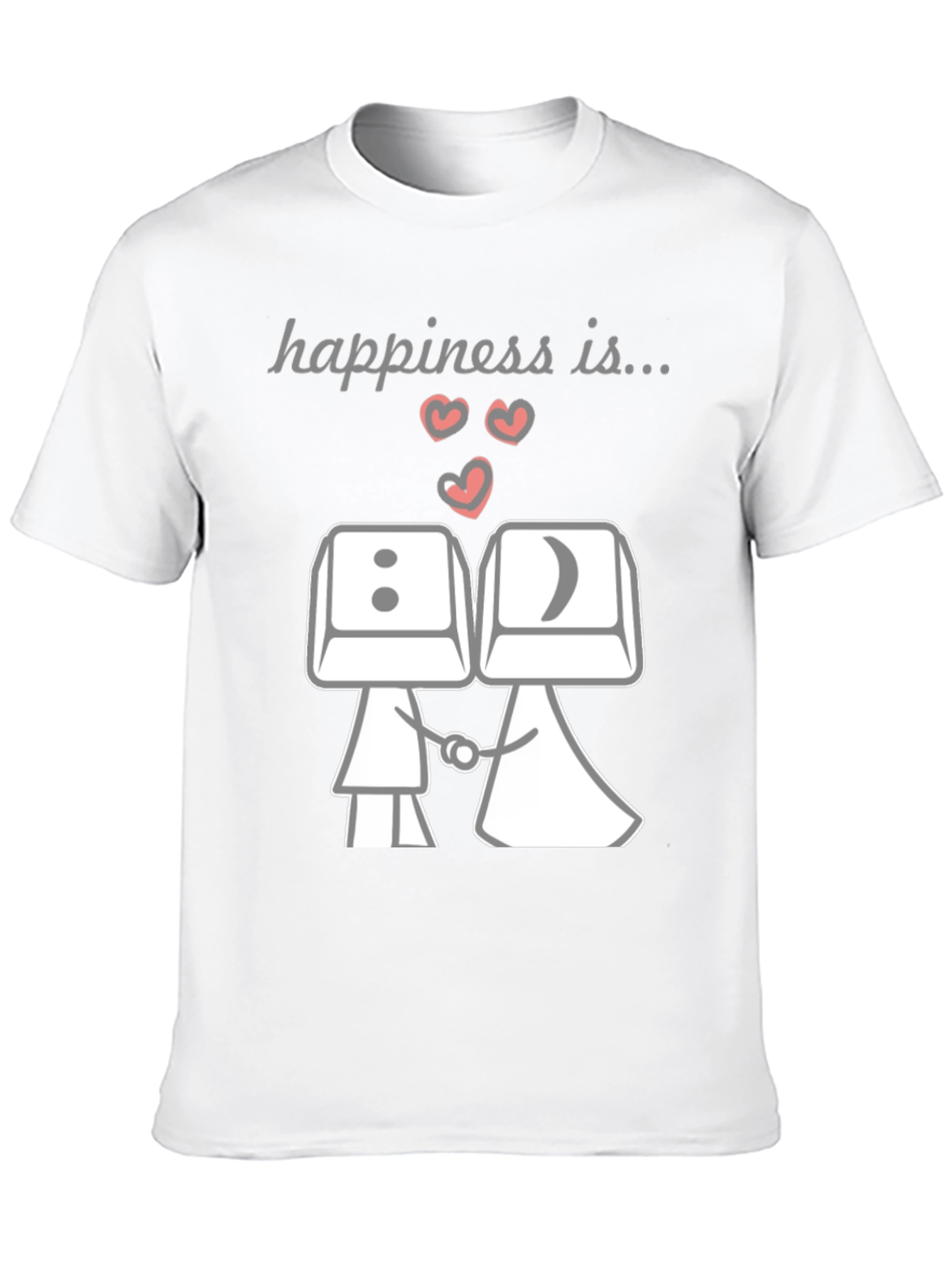 Black Happiness Is...Keyboard Key Couple T-Shirt view 10