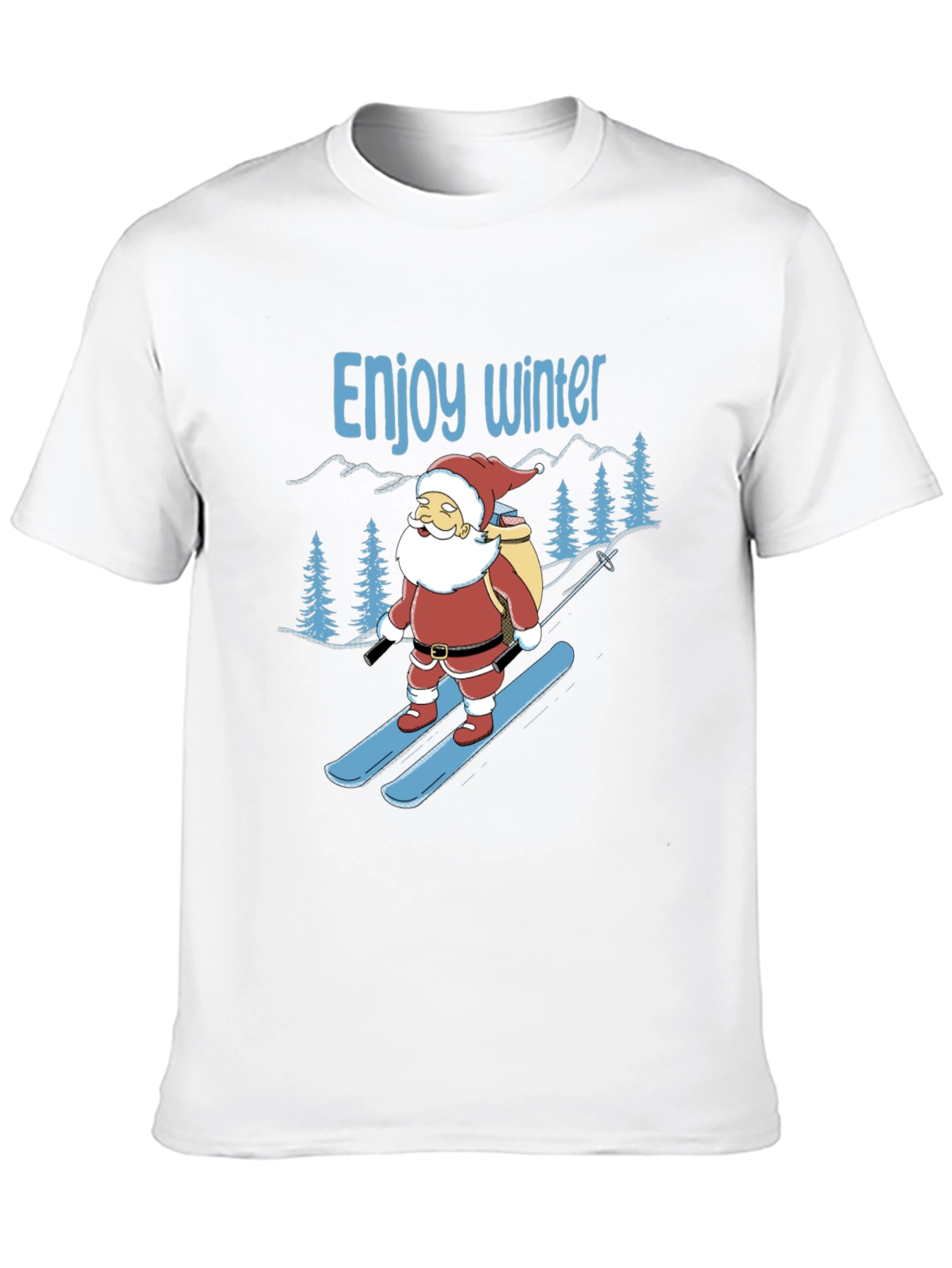 Black Enjoy Winter Santa Skiing Graphic Tee view 10