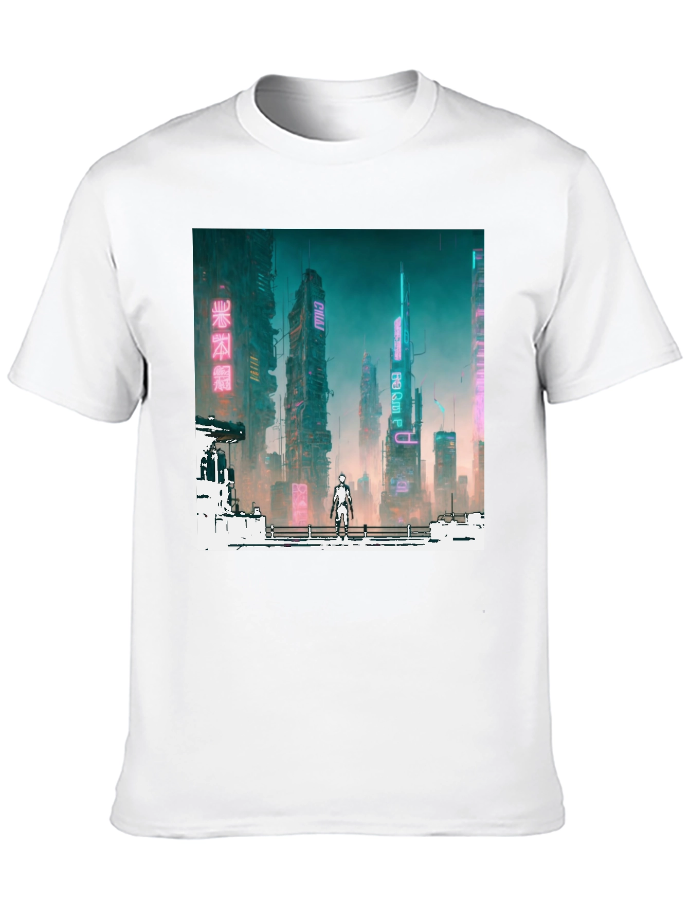 Black Cyberpunk Cityscape Graphic Tee - Futuristic Fashion view 10