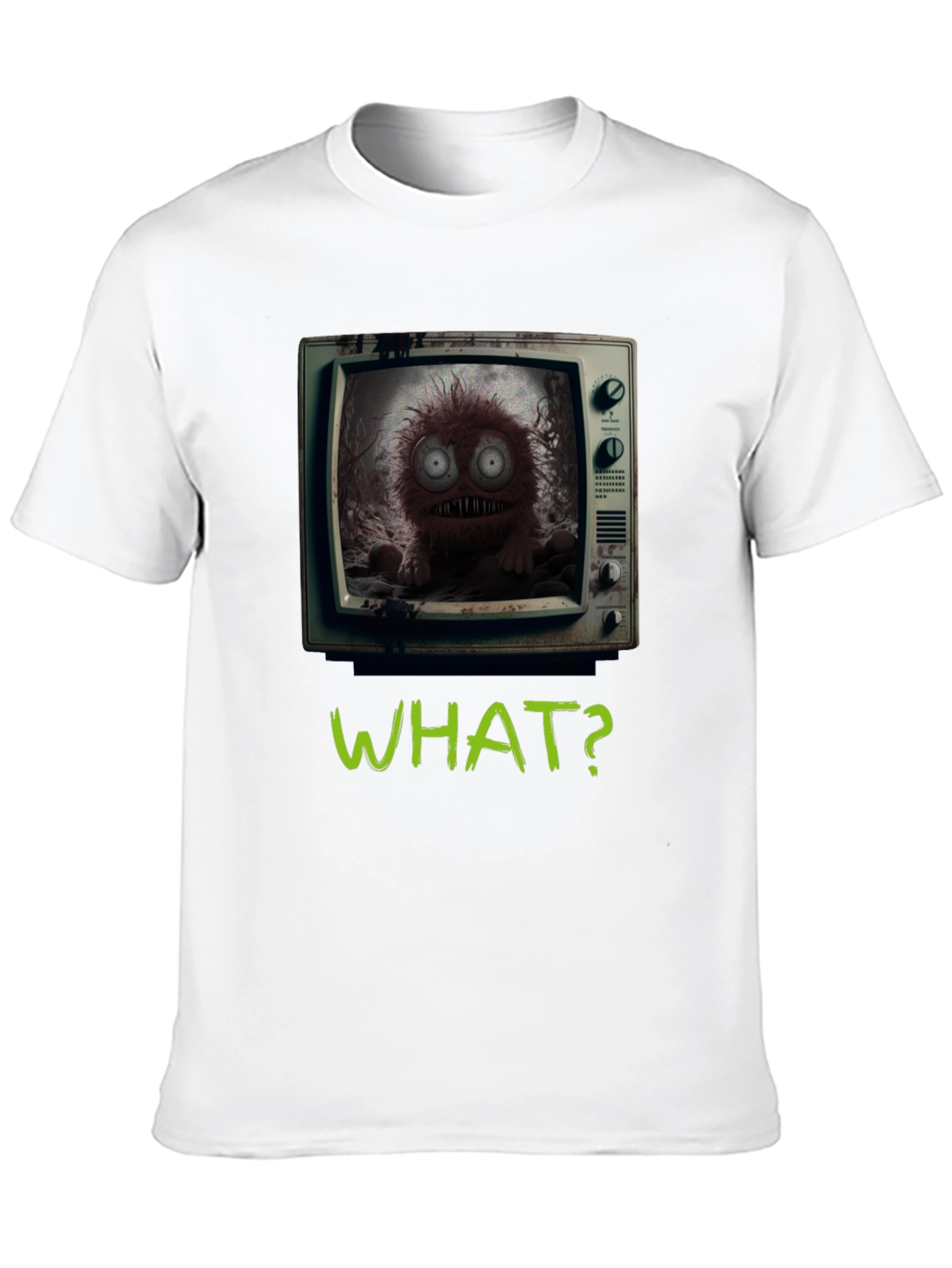 Black What? Monster TV Graphic Tee - Creepy Novelty T-Shirt view 10