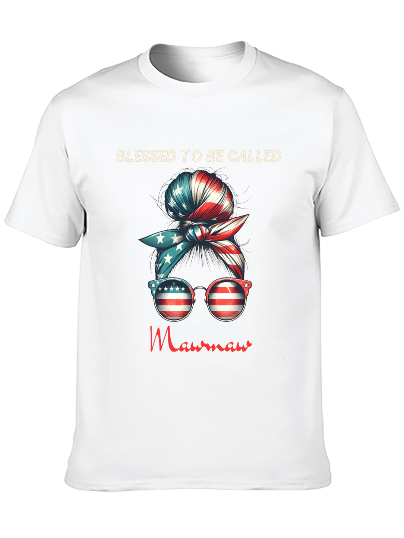 Blessed Mawmaw Patriotic Messy Bun T-Shirt - 10