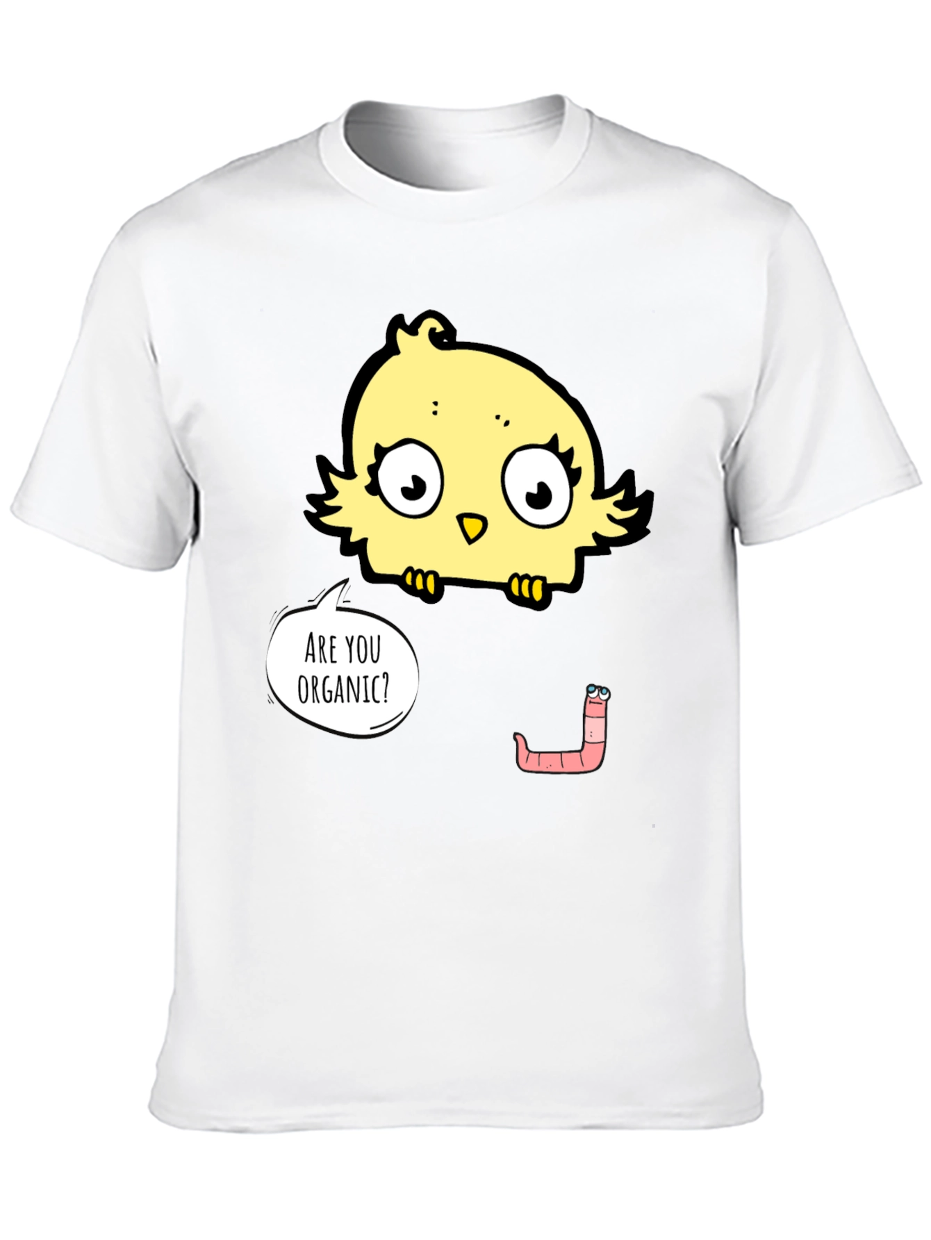 Black Organic Humor T-Shirt: Funny Chick & Worm Tee view 10