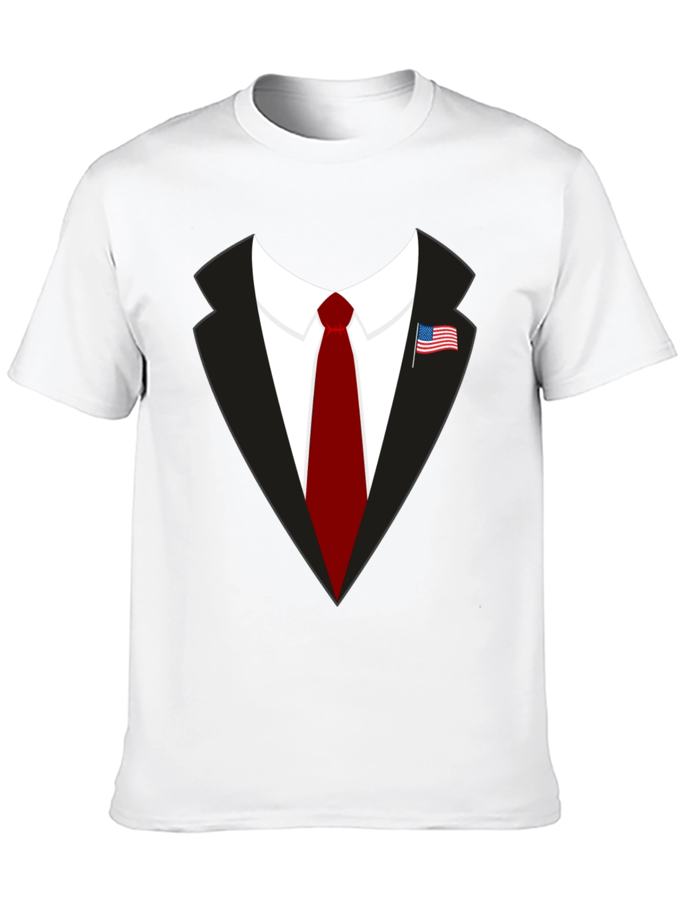 Black Suit & Tie Graphic Tee - Patriotic American Flag Pin view 10