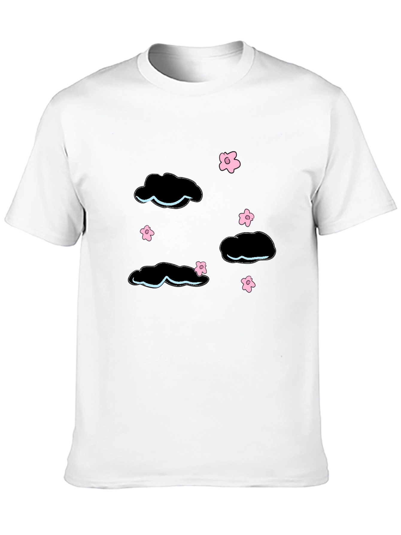 Black Whimsical Cloud & Blossom Graphic Black T-Shirt view 10