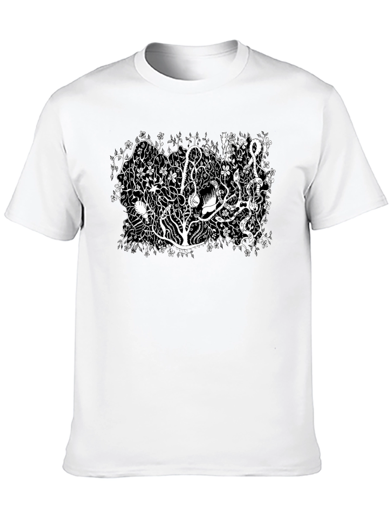 Black Botanical Black Tee - Unique Plant Life Design view 10