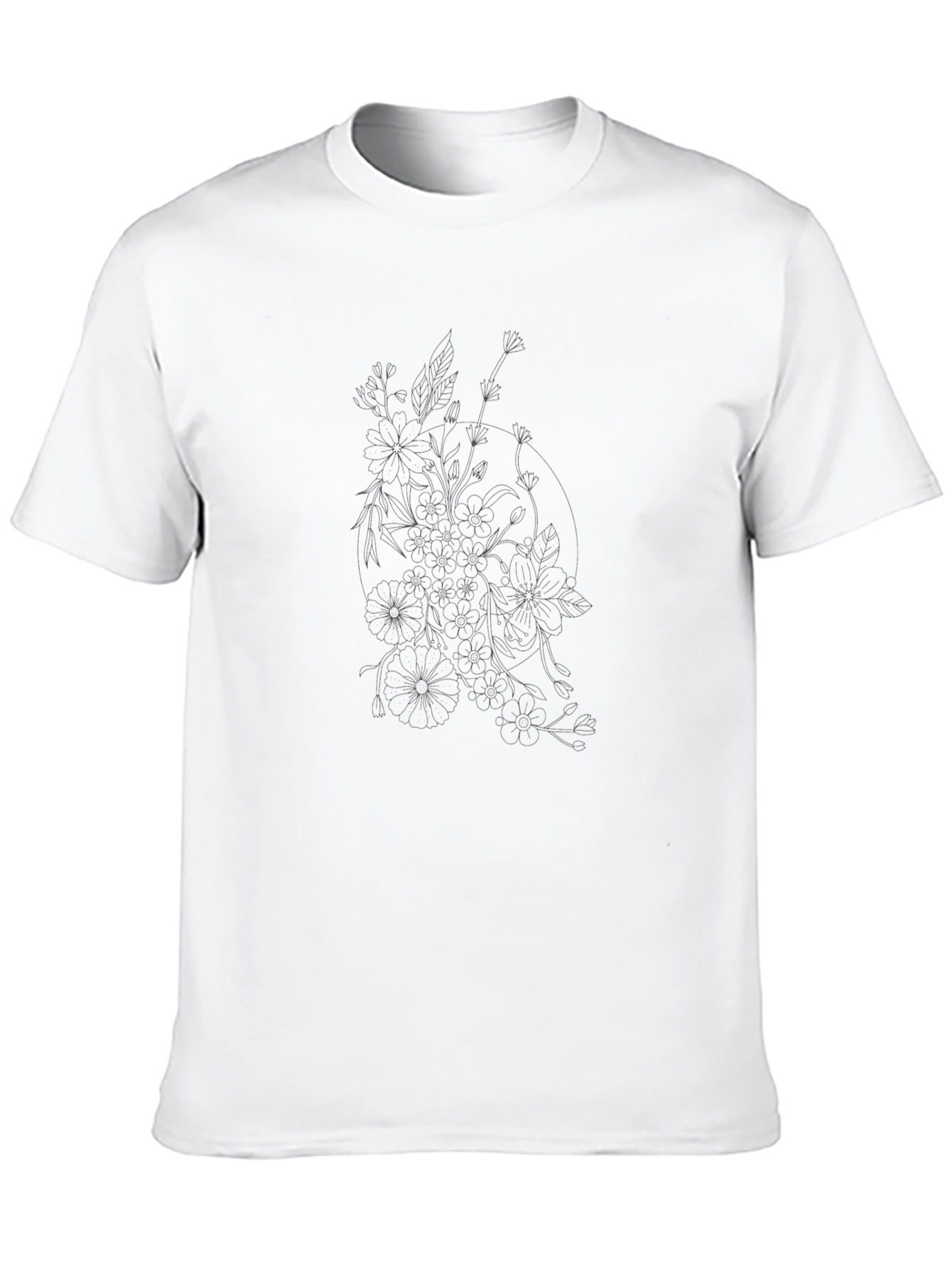 Black Black T-Shirt with Floral Line Art view 10