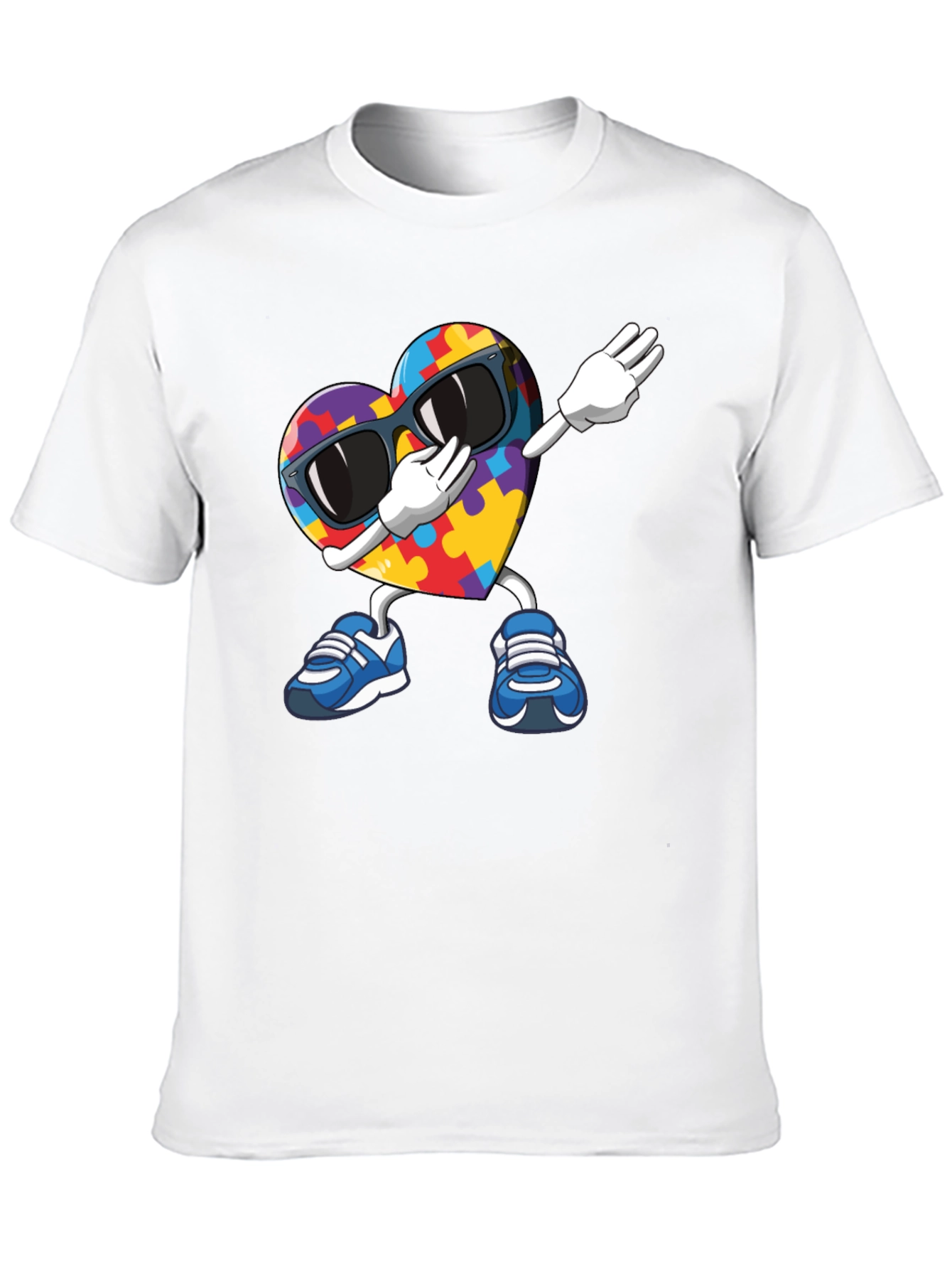 Black Autism Awareness Puzzle Heart Dabbing T-Shirt view 10