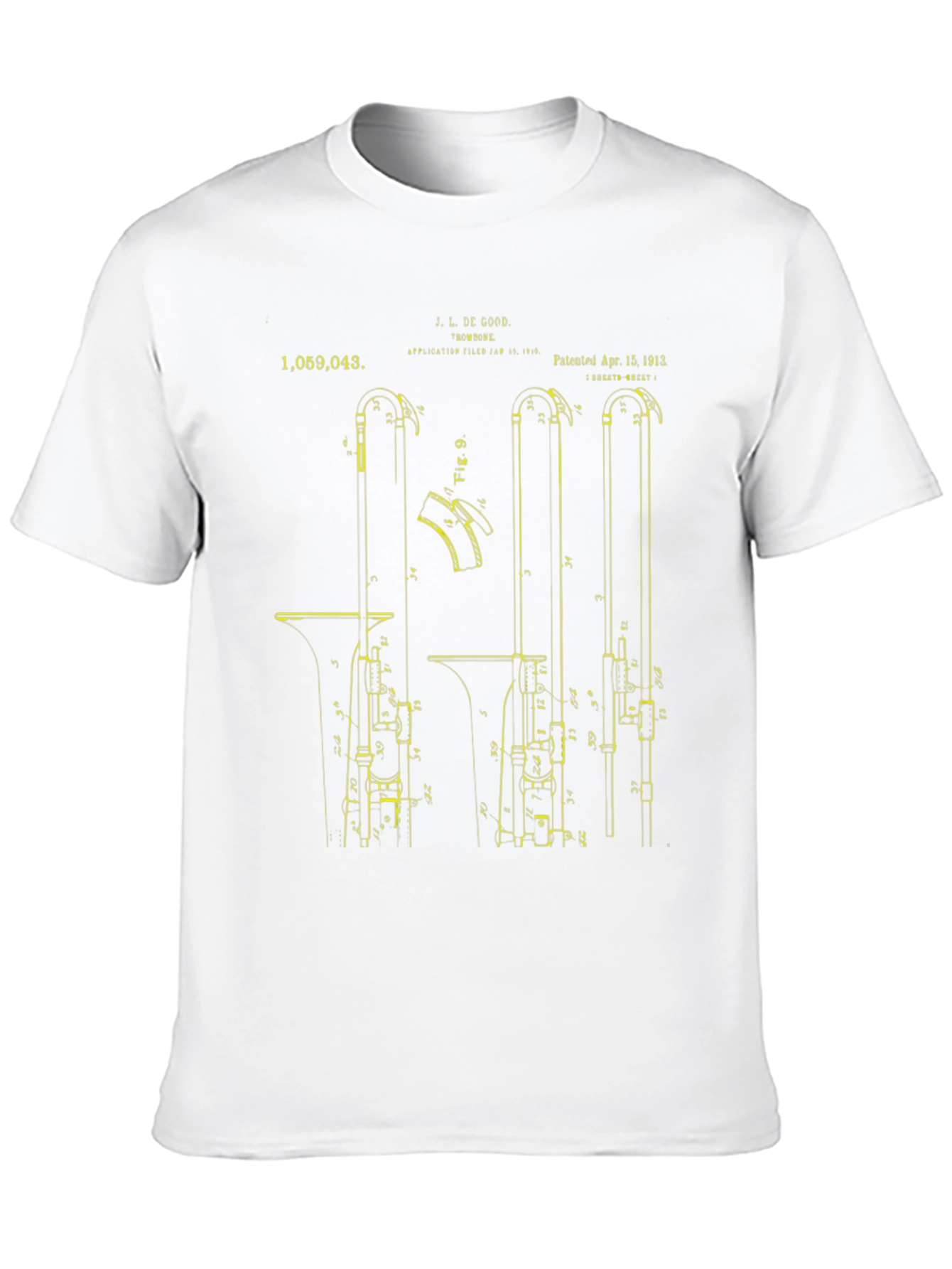 Black Vintage Trombone Patent Print T-Shirt view 10