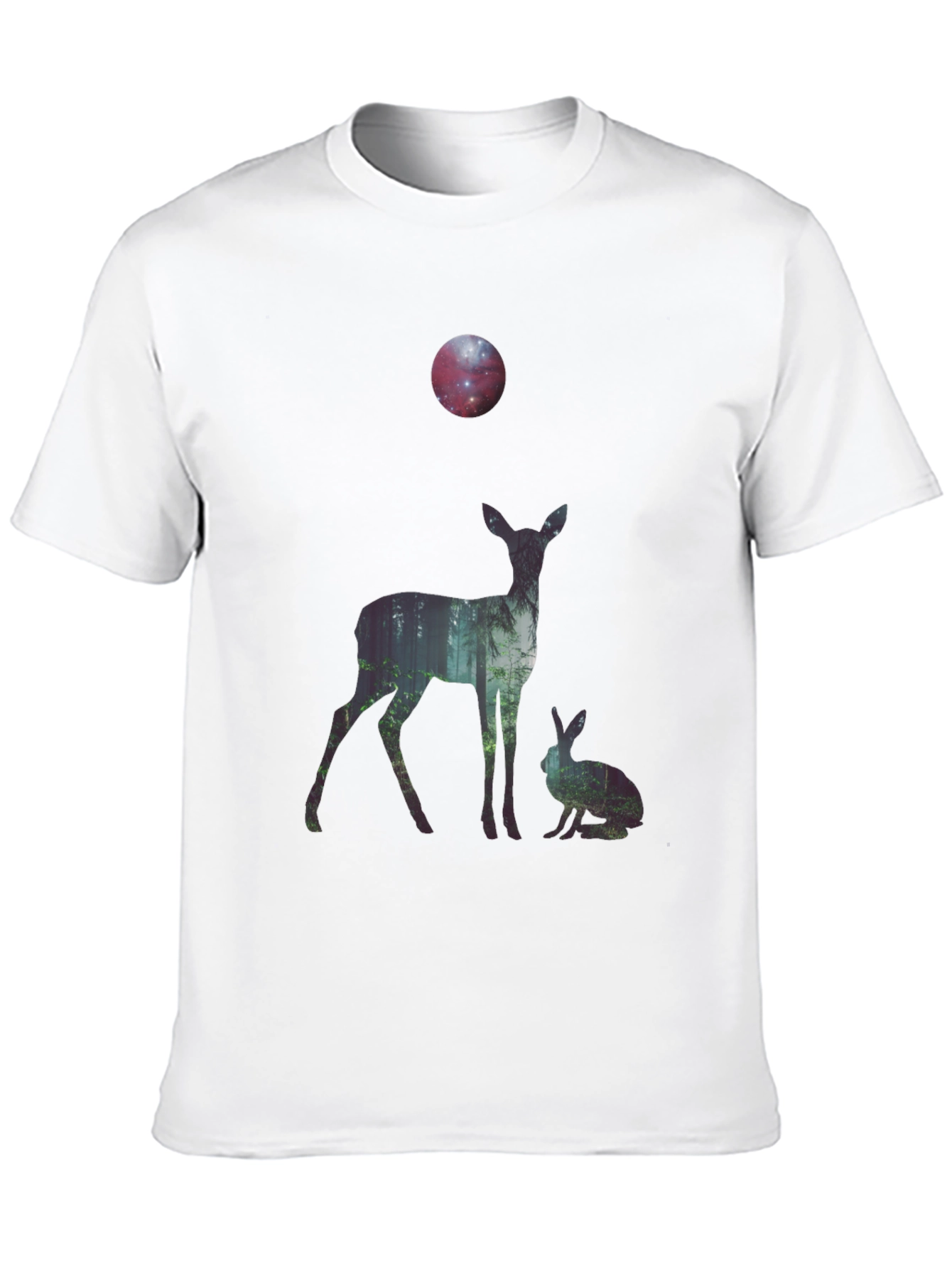 Black Nature Deer and Rabbit Graphic Print T-Shirt view 10