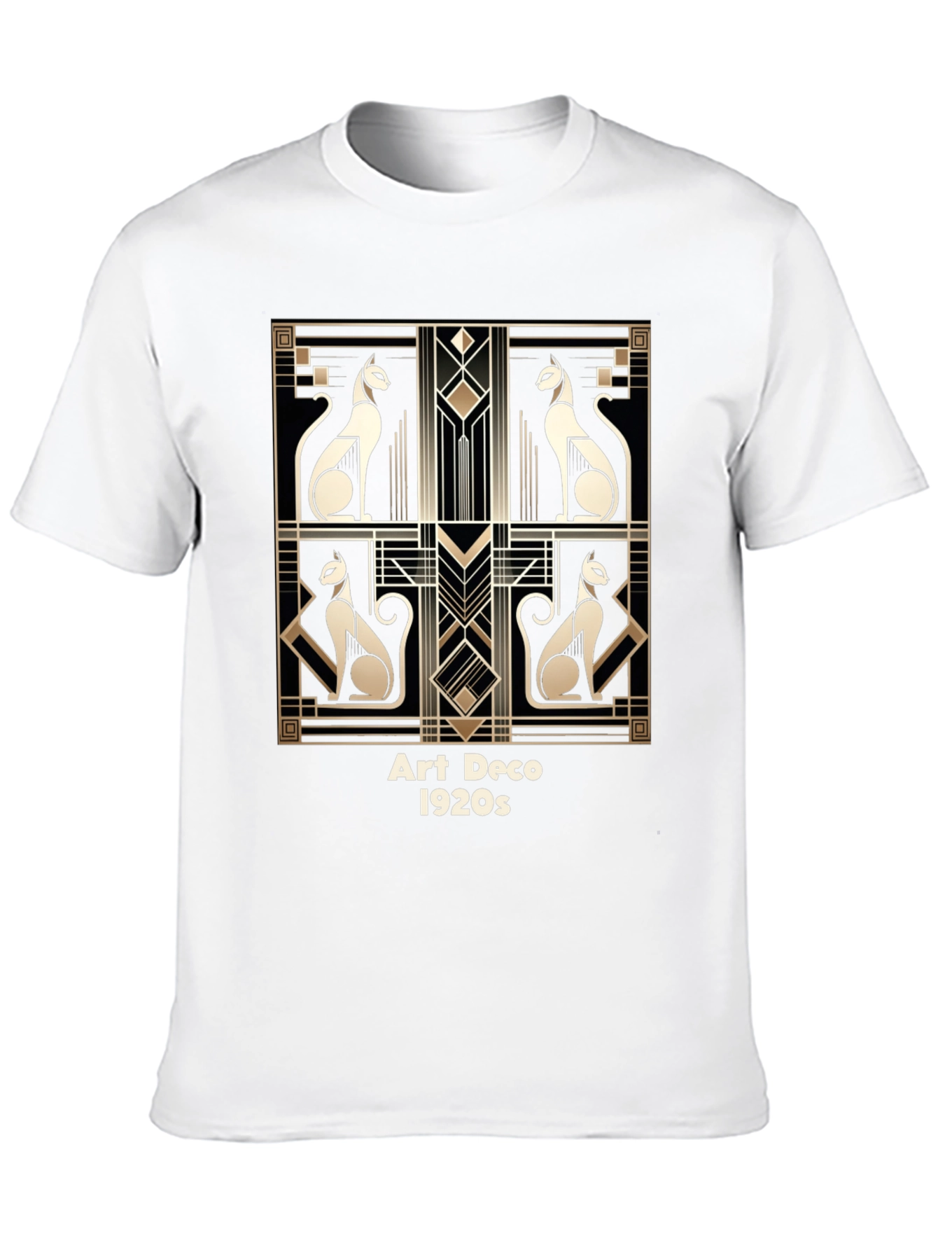 Black Art Deco Cats T-Shirt - Vintage 1920s Style view 10