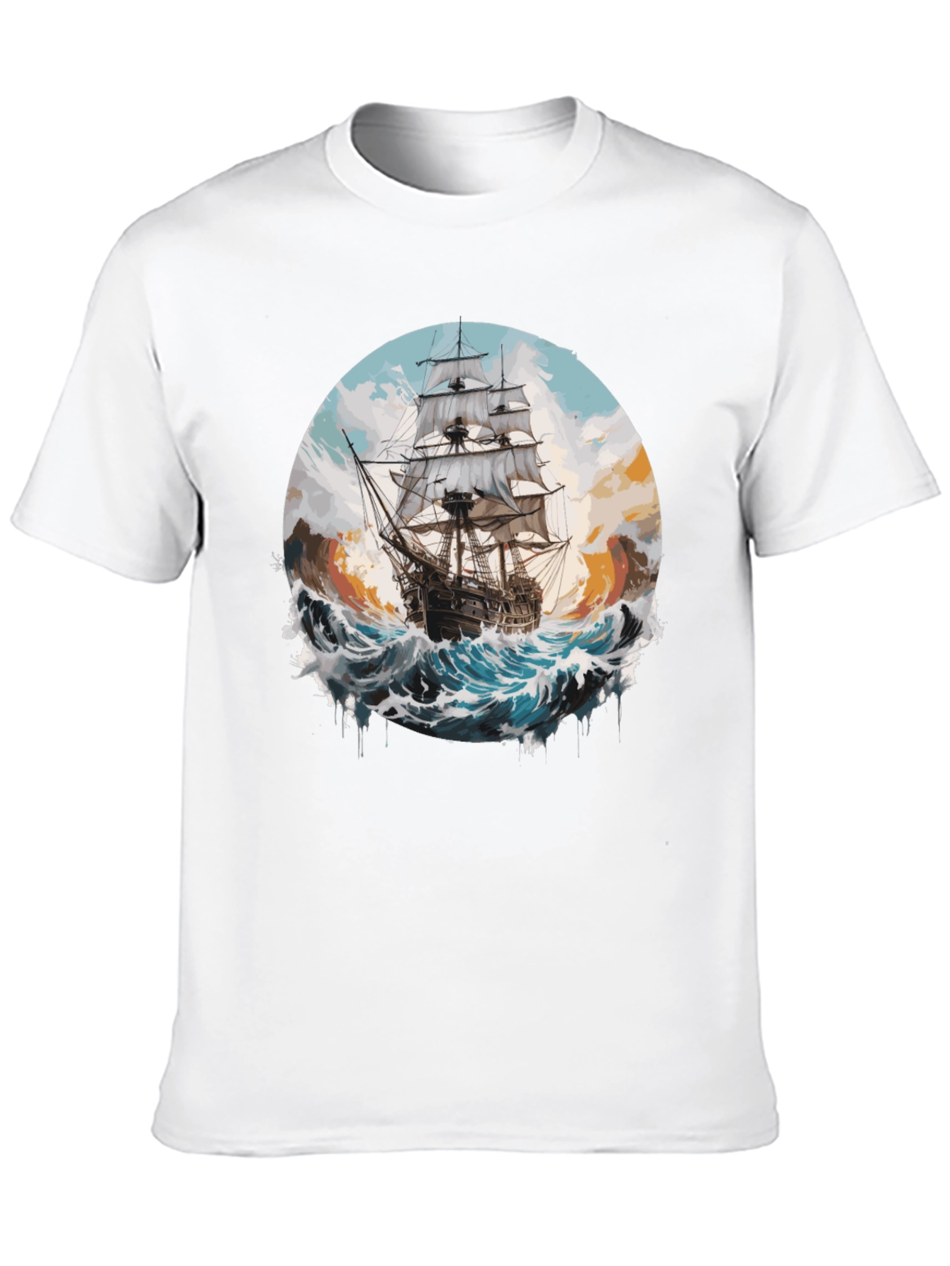 Black Sailing Ship Graphic Tee - Black Cotton Crew Neck view 10