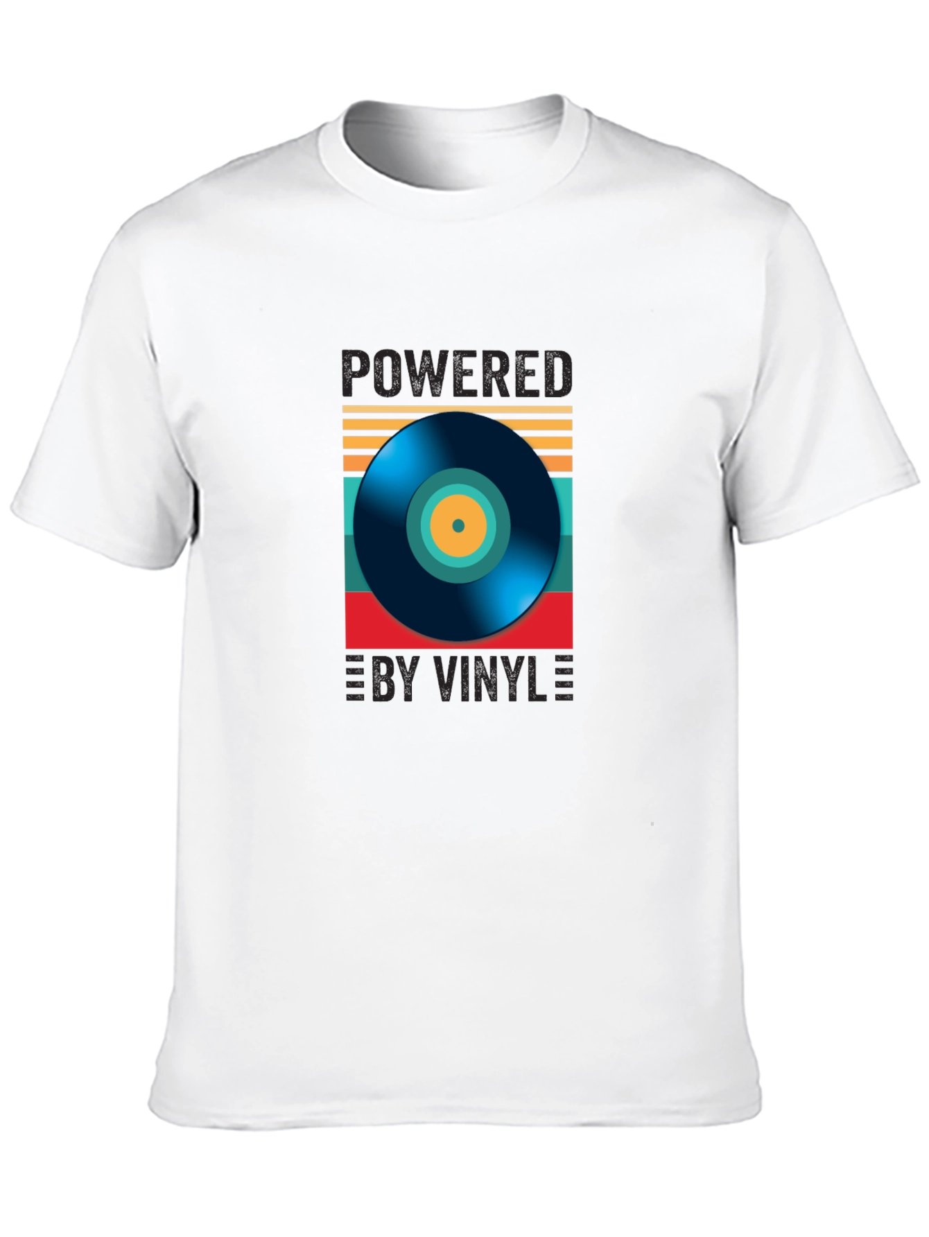 Black Powered by Vinyl Graphic Tee - Retro Music Lover Shirt view 10
