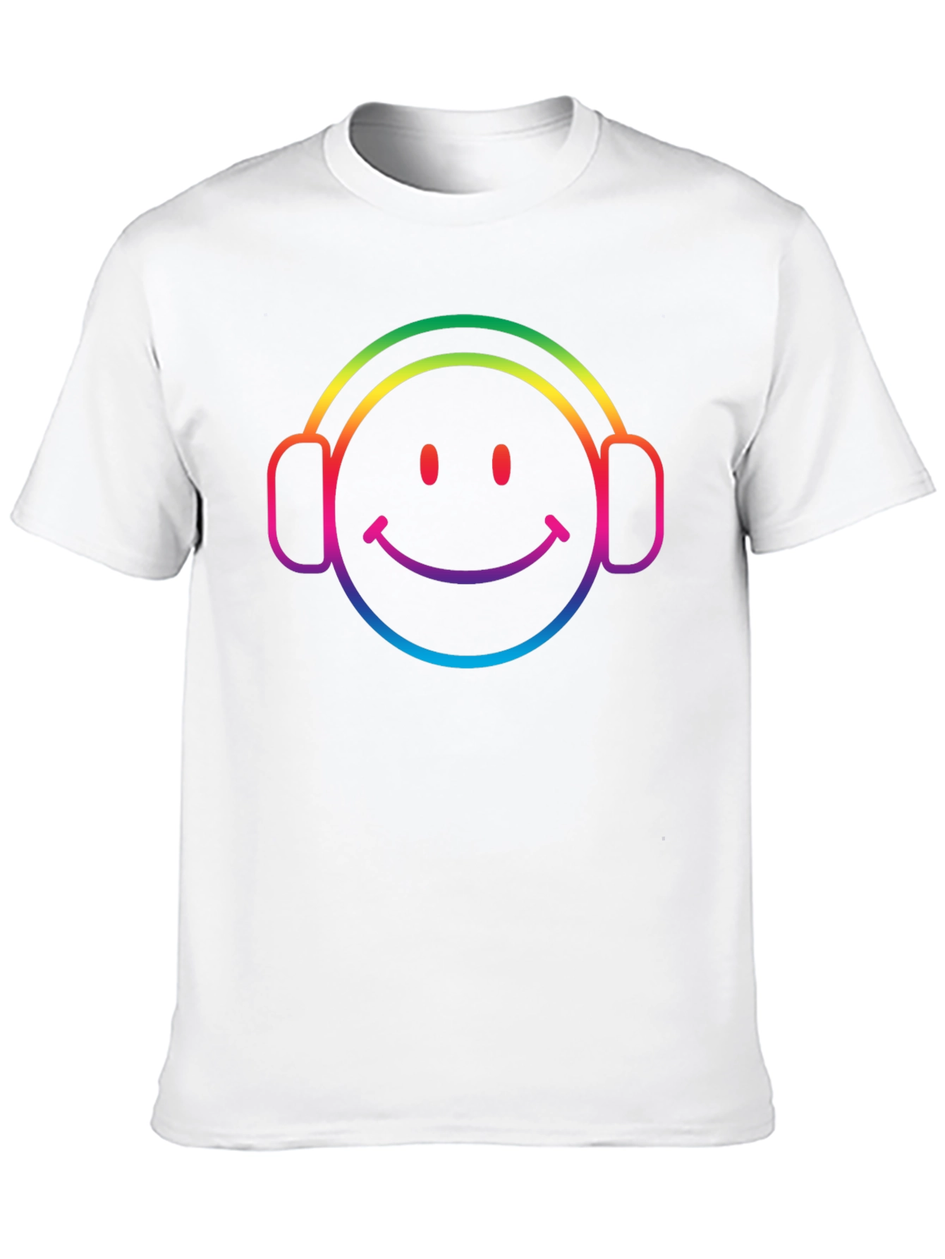 Black Rainbow Smiley Face Headphones Black T-Shirt view 10