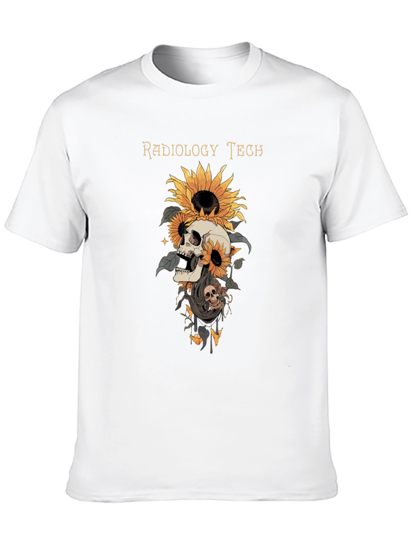 Black Radiology Tech Skull Sunflower Graphic Tee view 10
