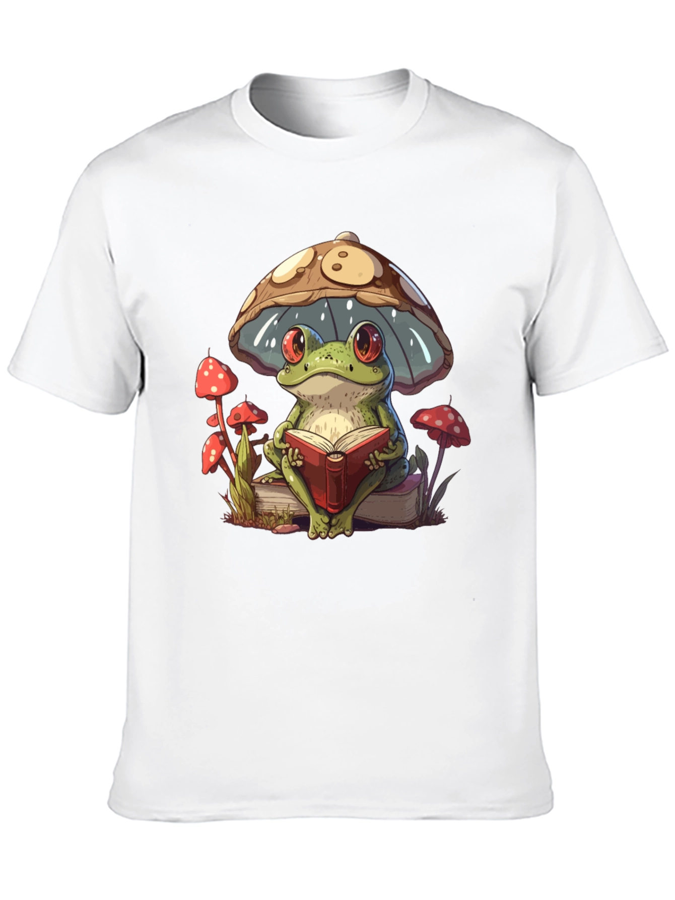 Black Frog Reading Under Mushroom T-Shirt view 10