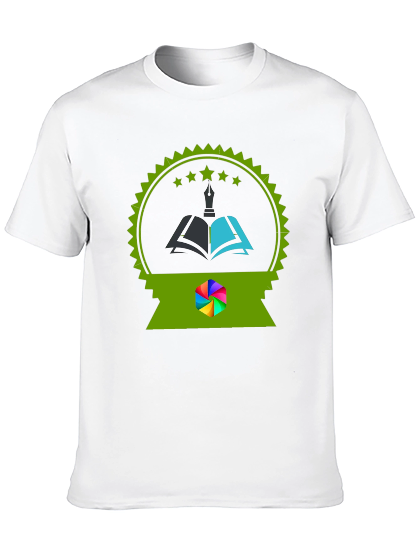 Black Stylish Black Tee with Unique Book & Quill Graphic view 10