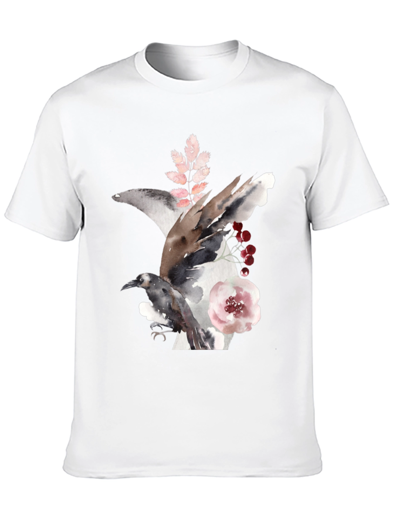 Black Raven & Floral Watercolor Tee view 10