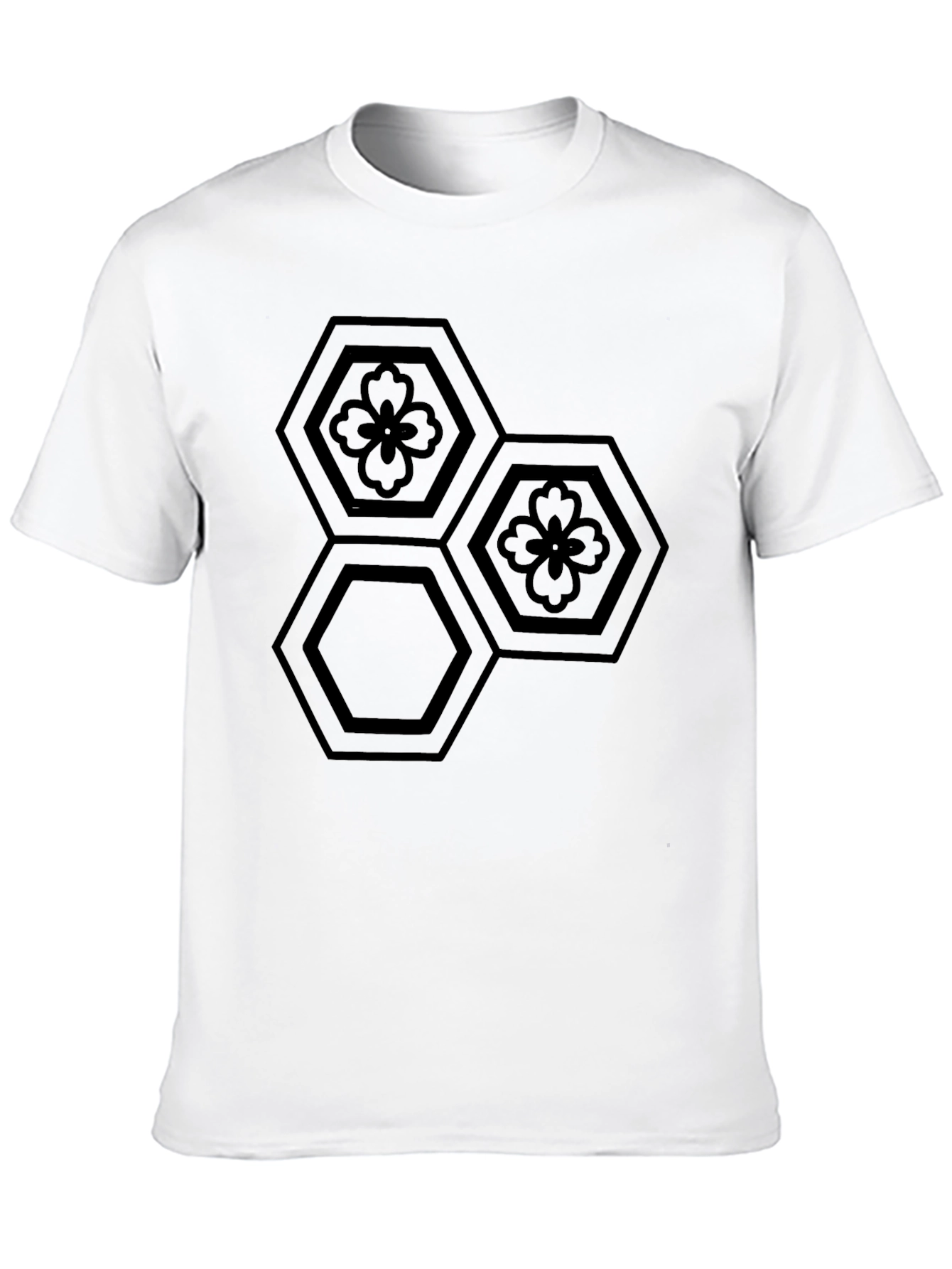 Black Geometric Flower Hexagon T-Shirt view 10