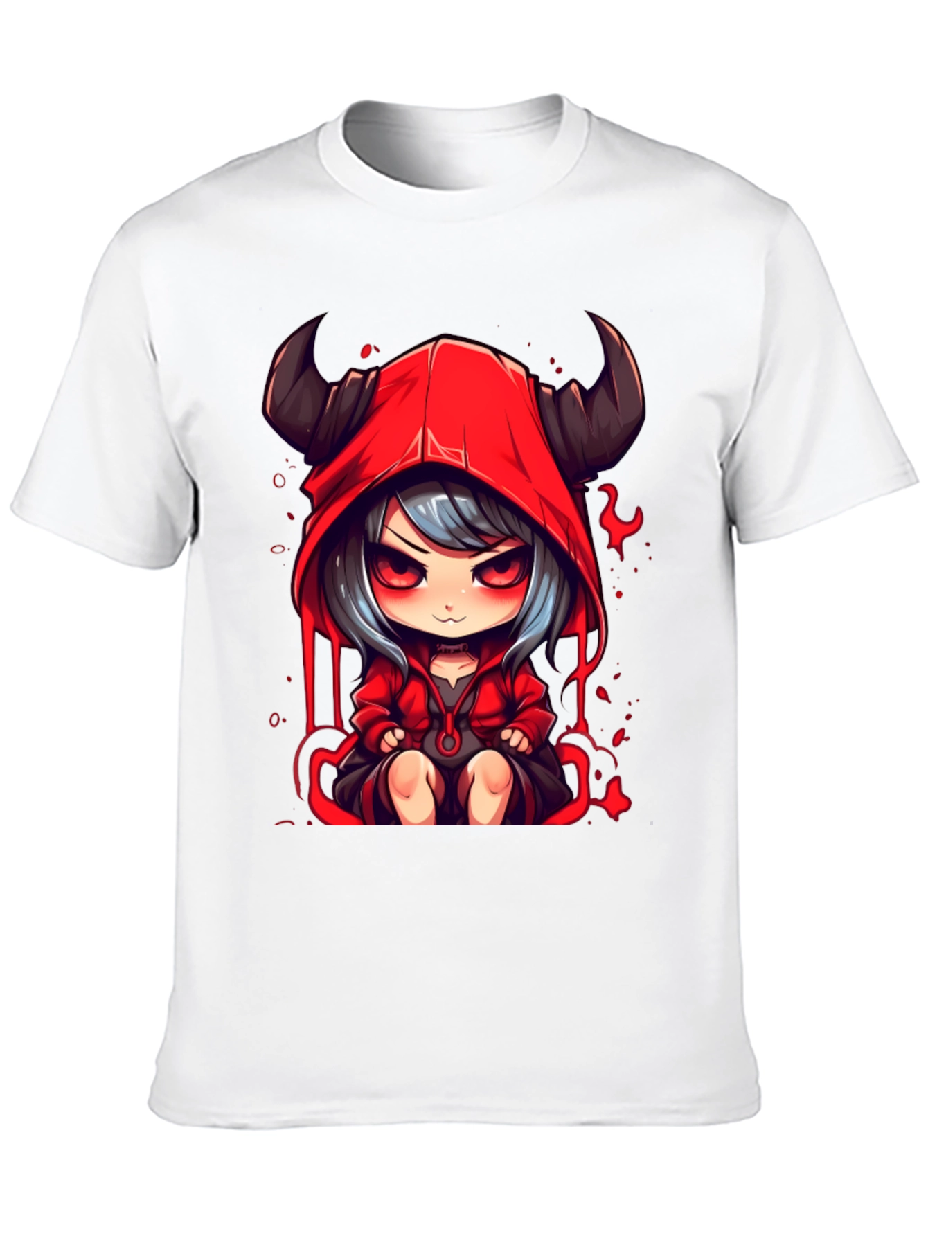 Black Anime Devil Girl Graphic Tee - Black Cotton T-Shirt view 10