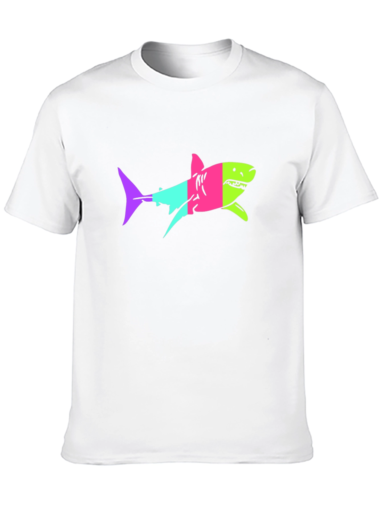 Black Neon Shark Graphic Print Black T-Shirt view 10
