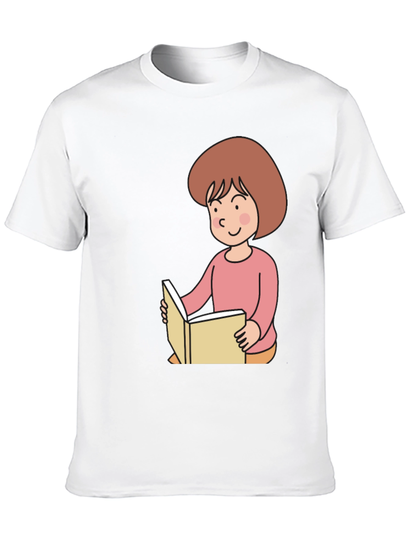 Black Reading Girl Black T-Shirt - Cute Cartoon Design view 10