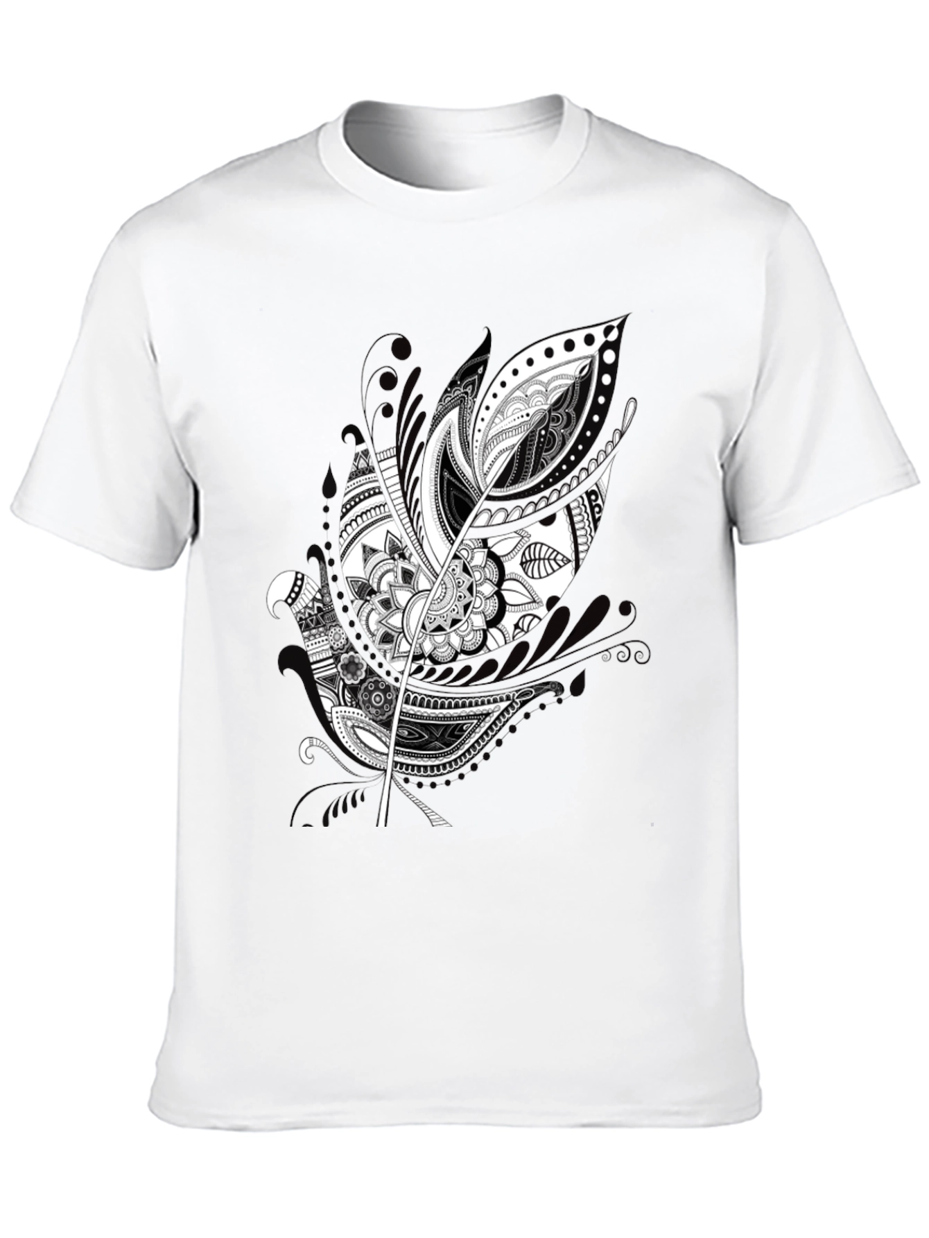 Black Black Graphic Tee - Feather Mandala Design view 10