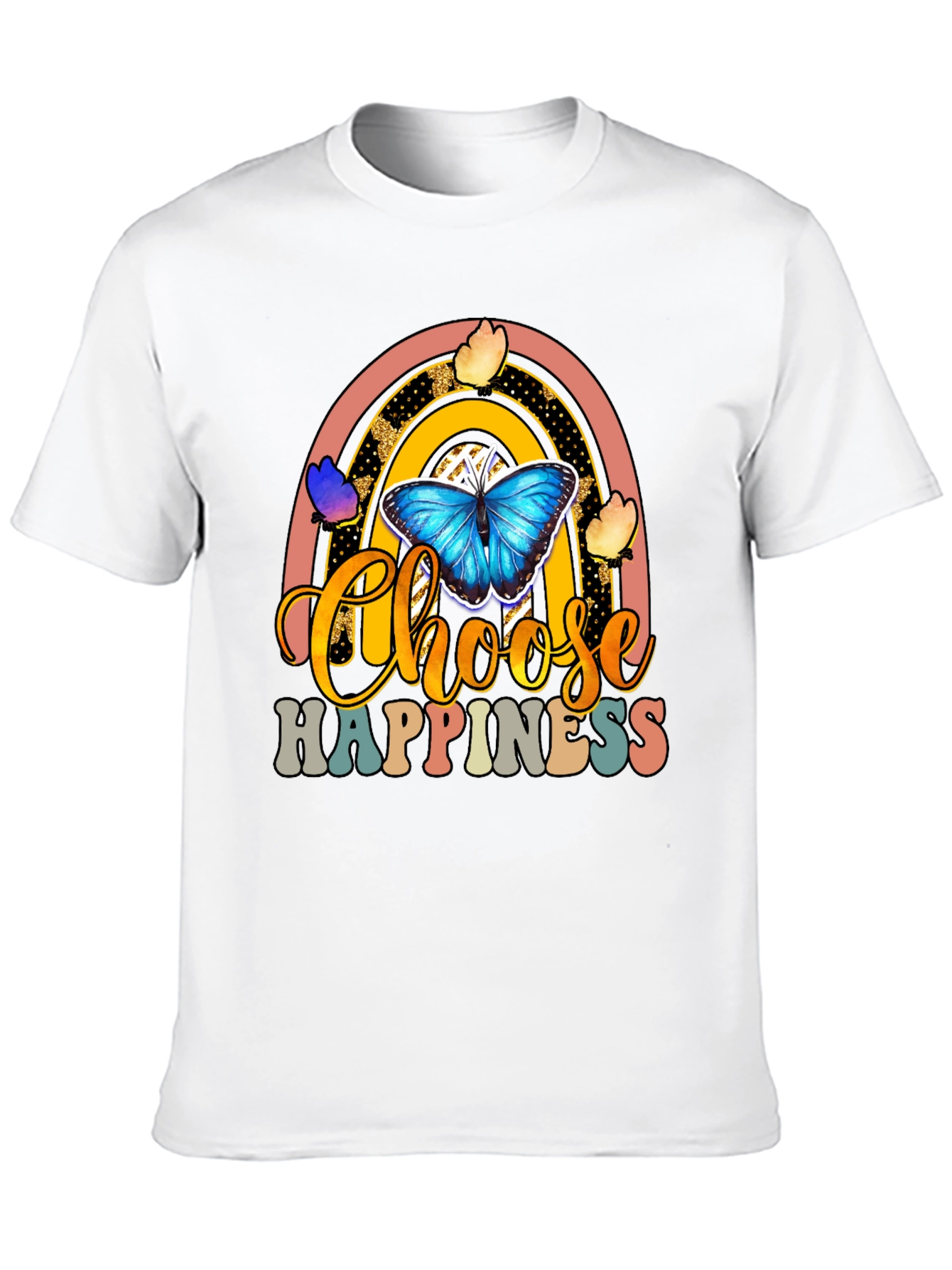 Black Choose Happiness T-Shirt - Butterfly Rainbow Design view 10