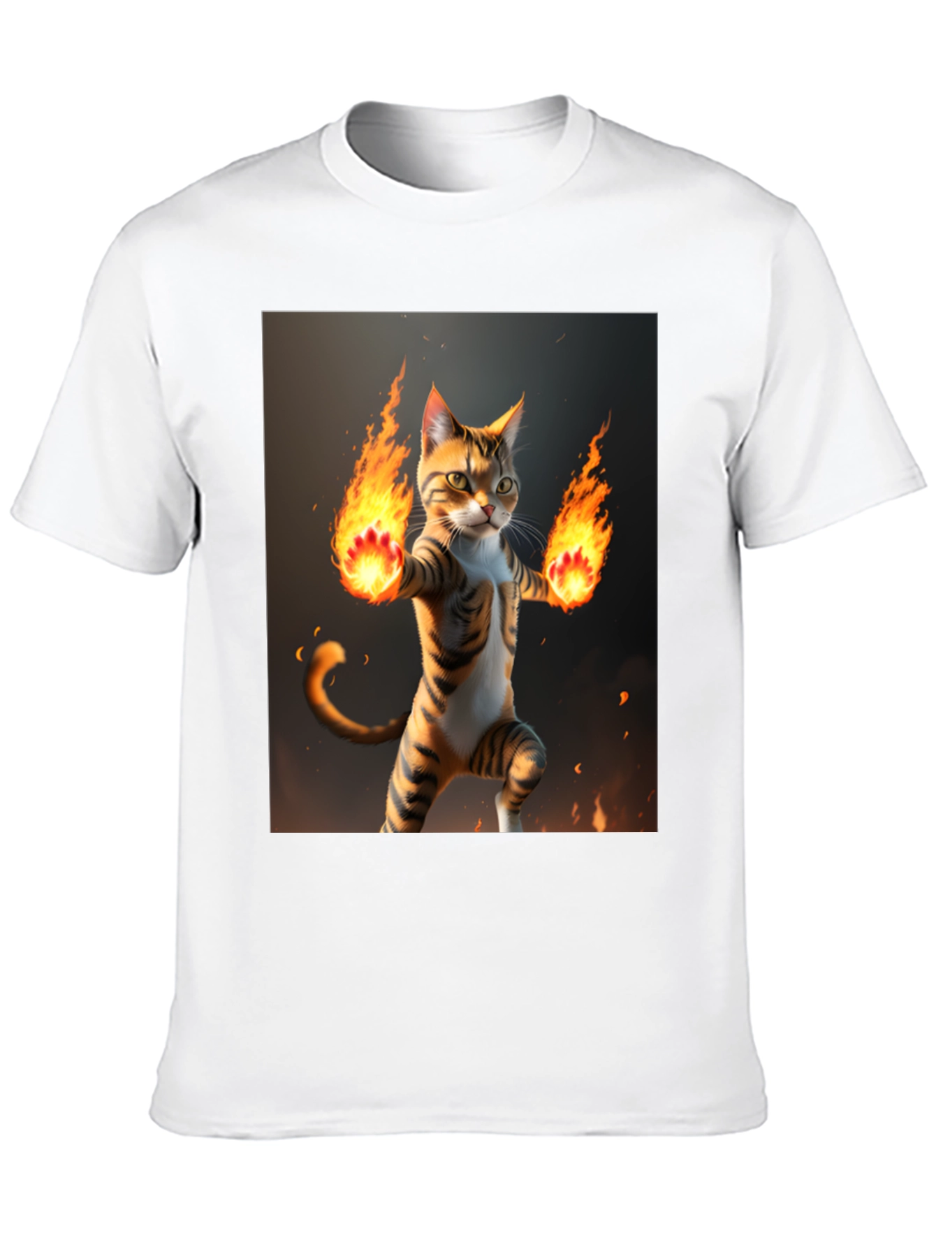 Black Fire Cat Graphic Tee - Black Cotton T-Shirt view 10